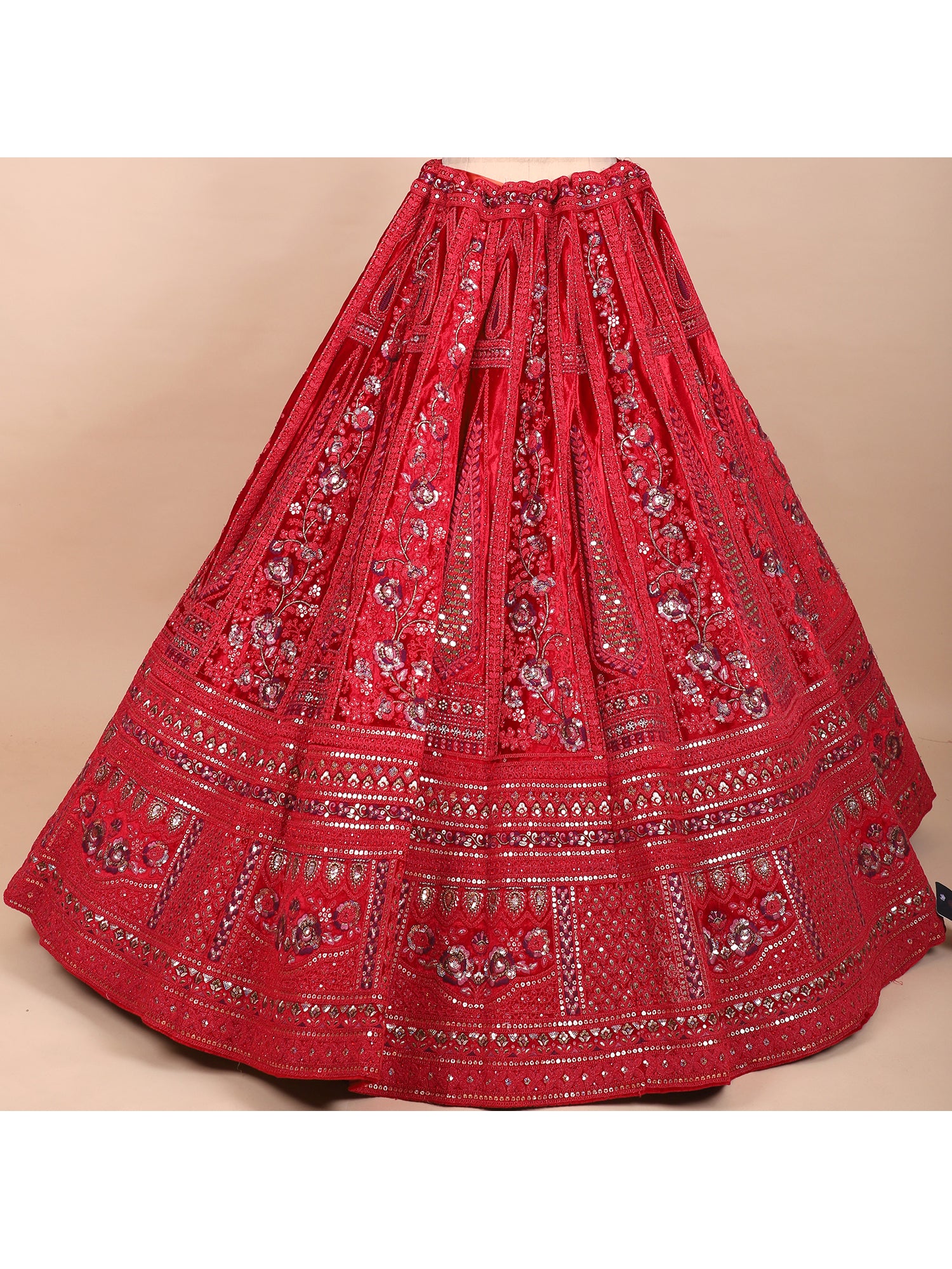 Timeless Red Velvet Jarkan Mirror Bridal Lehenga