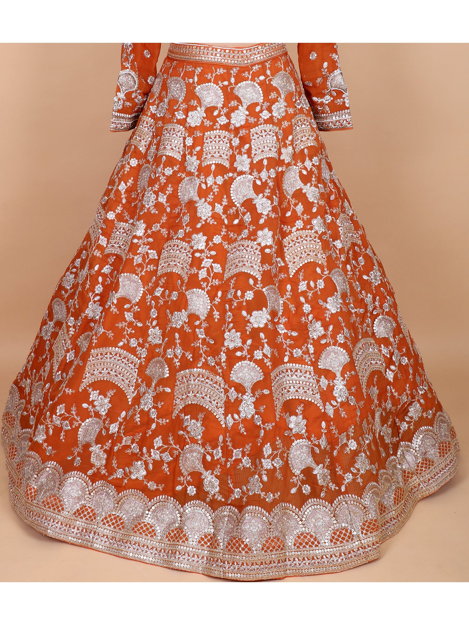 Orange Georgette Embroidered Lehenga Set