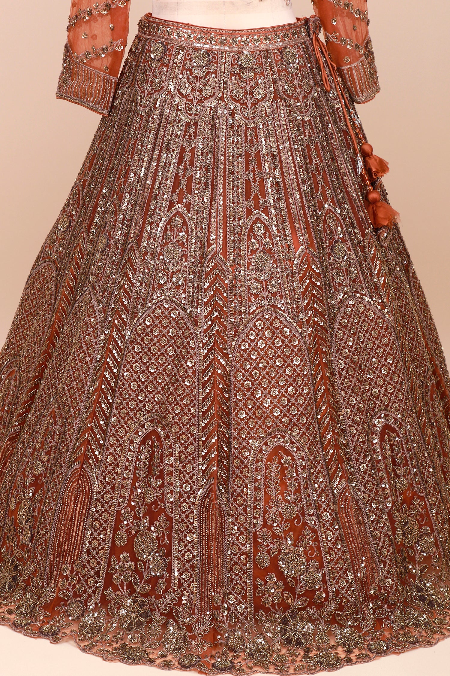 Rust Orange Jarkan Sequins Handwork Lehenga