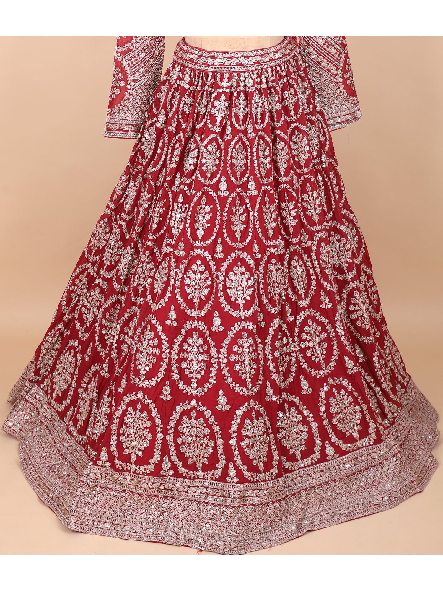 Deep Maroon Handcrafted Lehenga With Dupatta