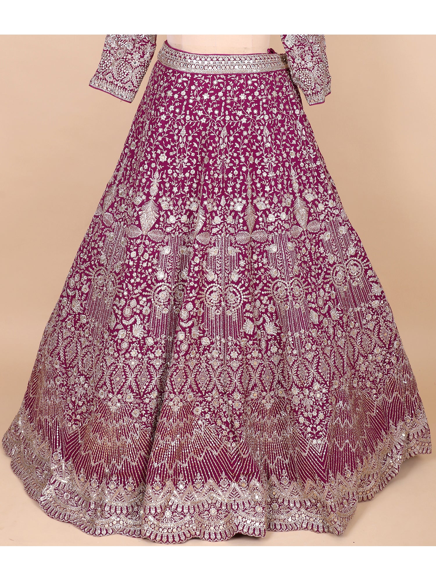 Dark Maroon Thread Work Georgette Lehenga