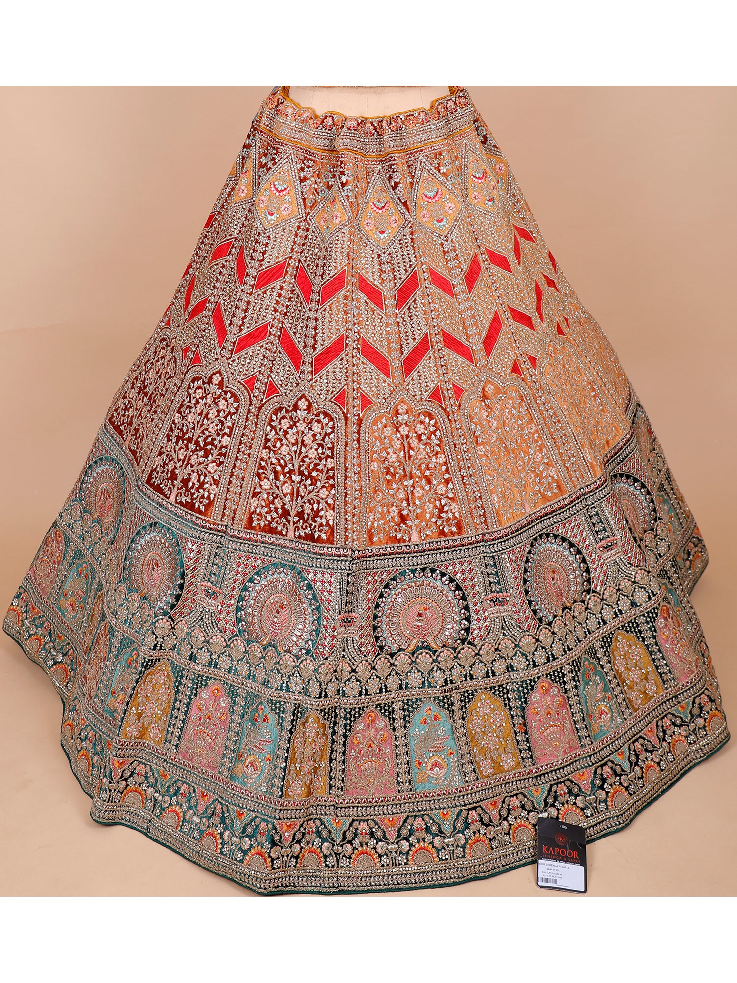 Rust Velvet Bridal Lehenga With Multi Work