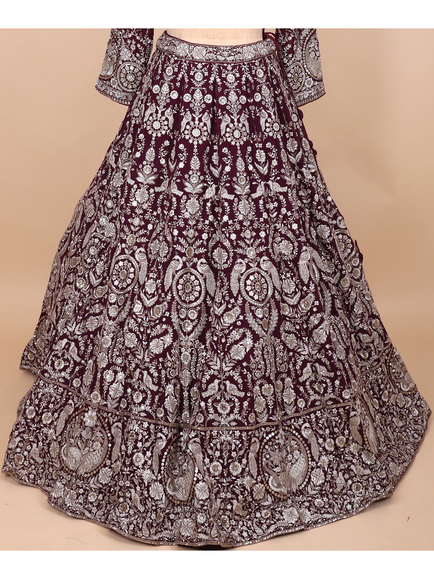 Wedding Deep Maroon Thread Work Lehenga