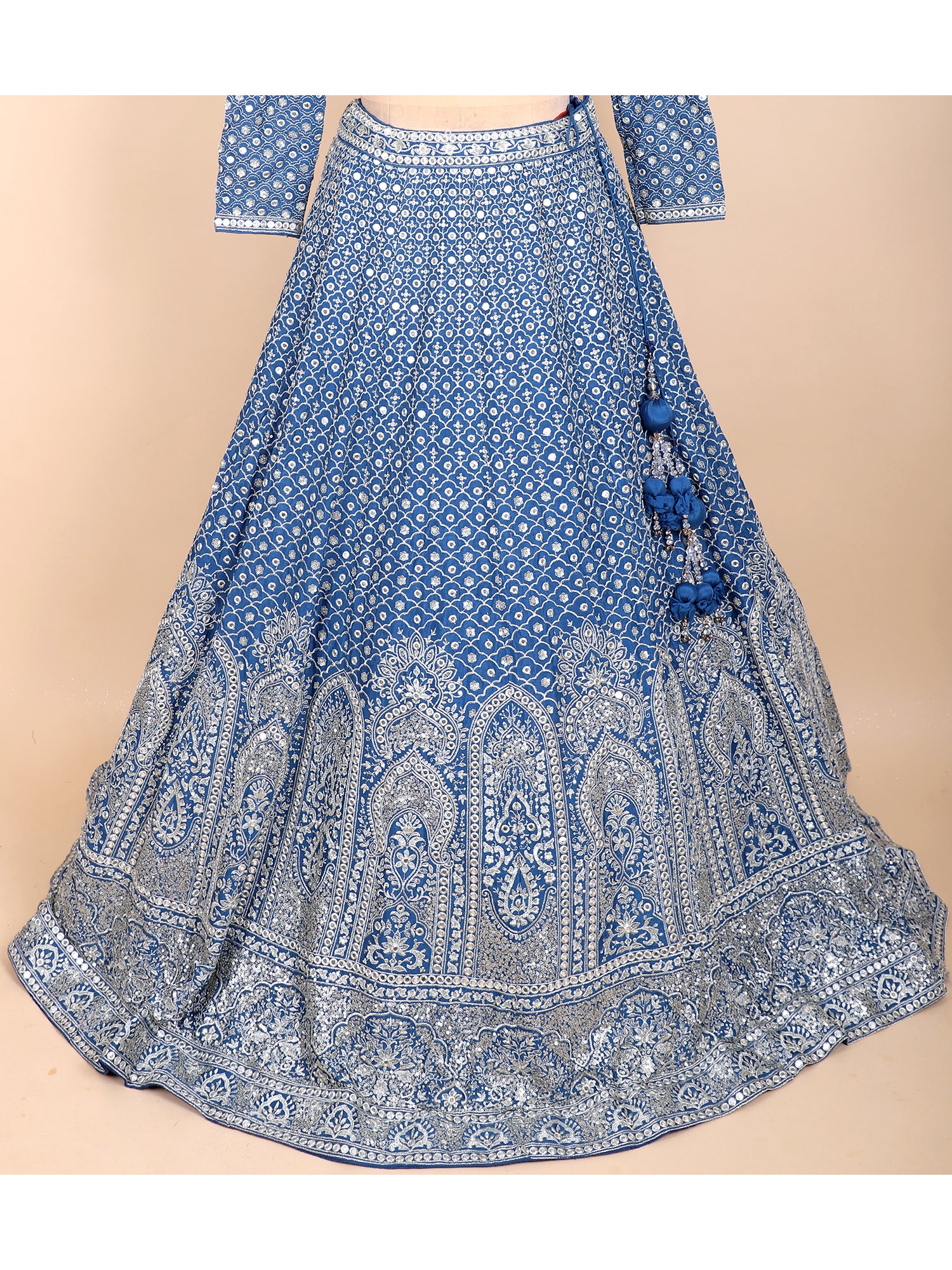 Midnight Bloom Blue Threadwork Lehenga
