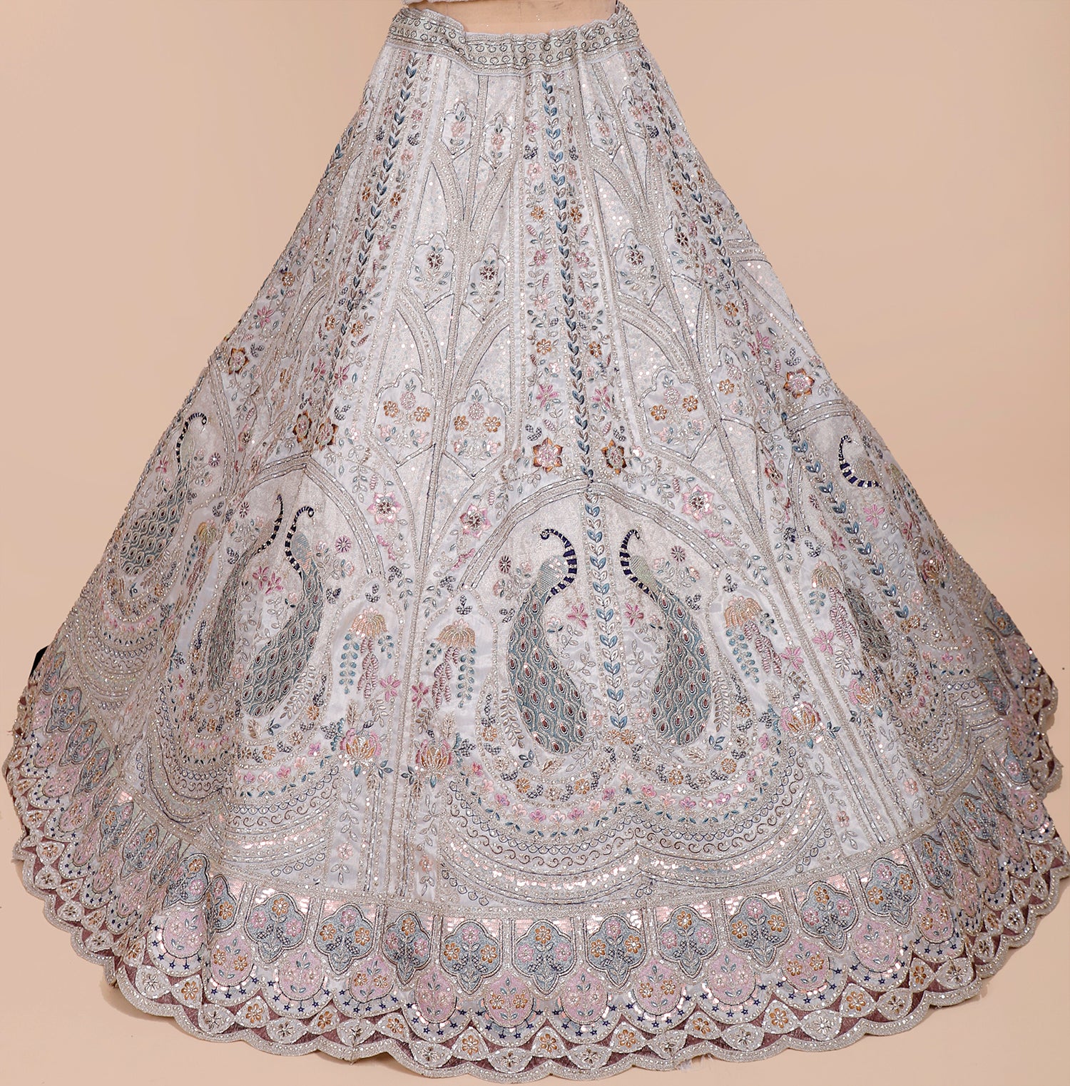 White Shimmer Lehenga With Multi Thread