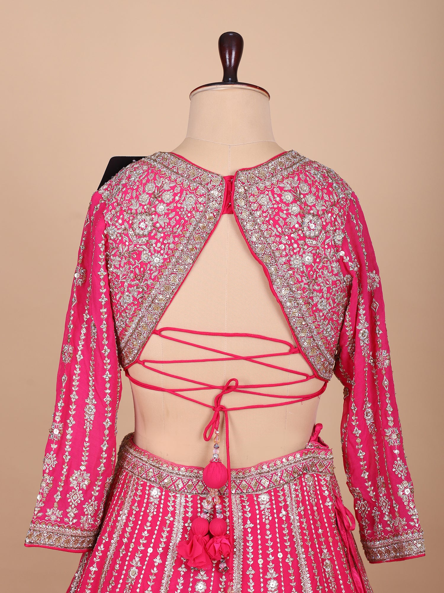 Hot Pink Georgette Lehenga With Jarkan Hand Embroidery