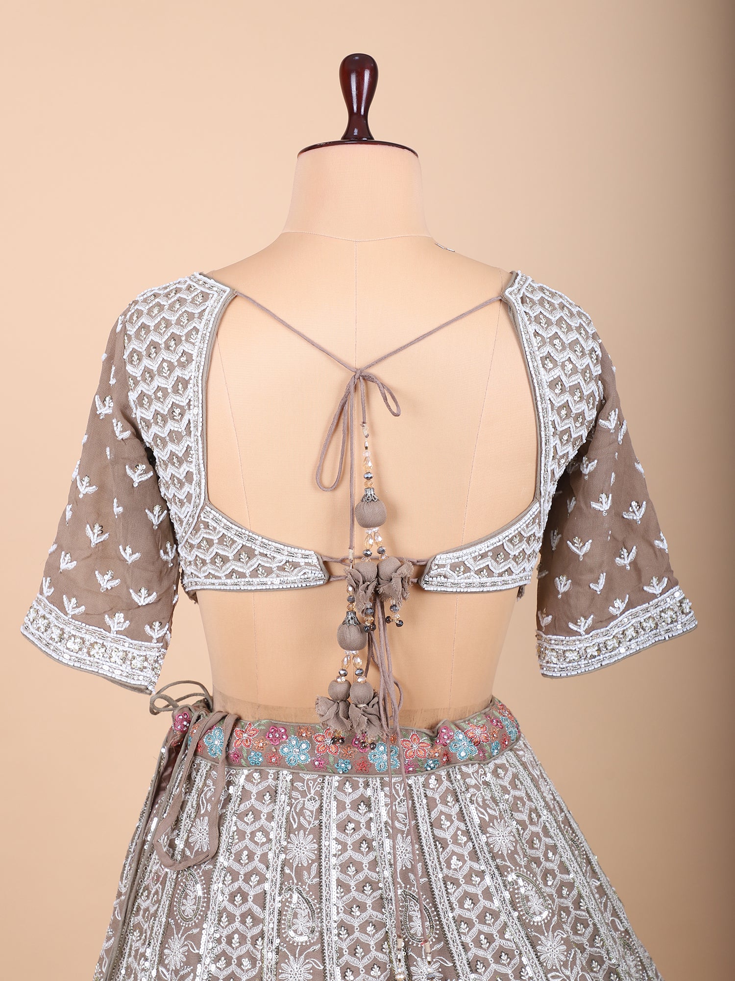 Desert Glow Chickoo Threadwork Lehenga