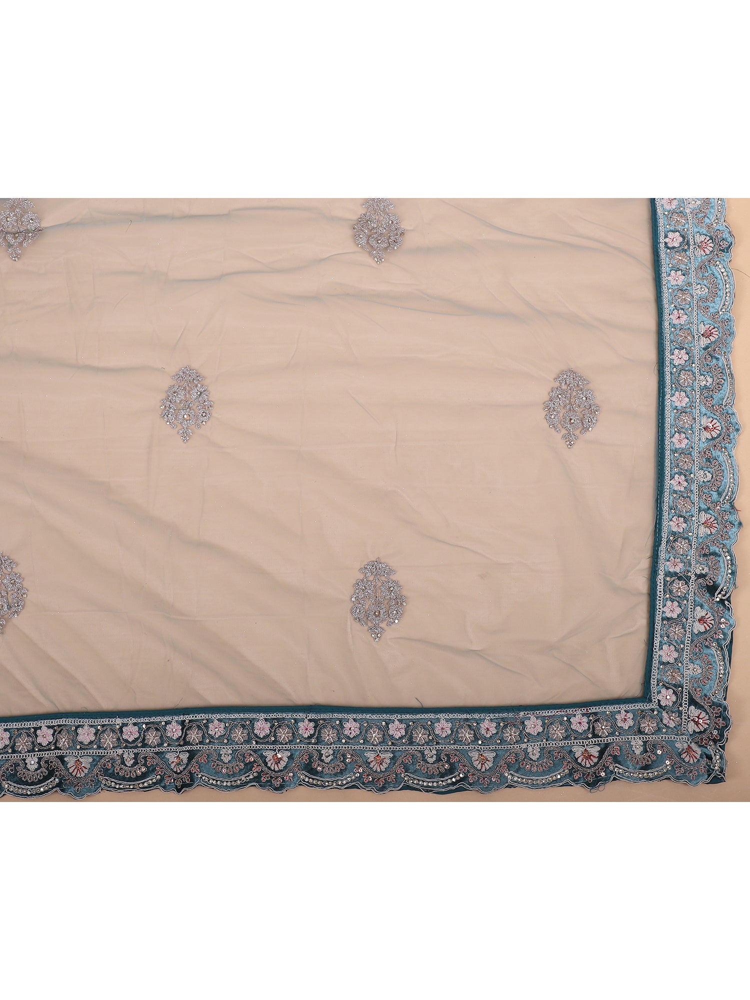 Rama Blue Velvet Mirror Jarkan Bridal Lehenga