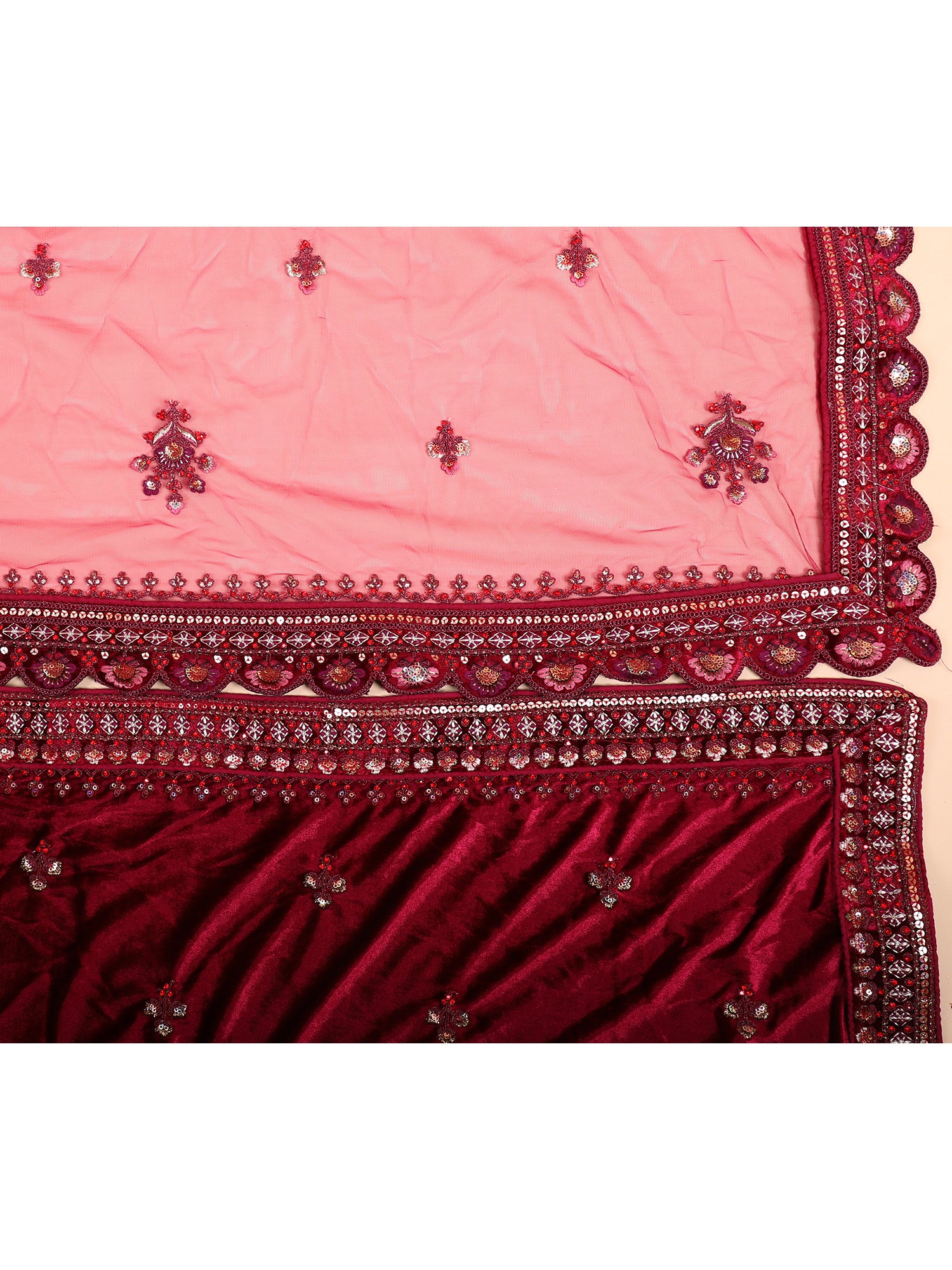 Royal Maroon Velvet Jarkan Mirror Bridal Lehenga