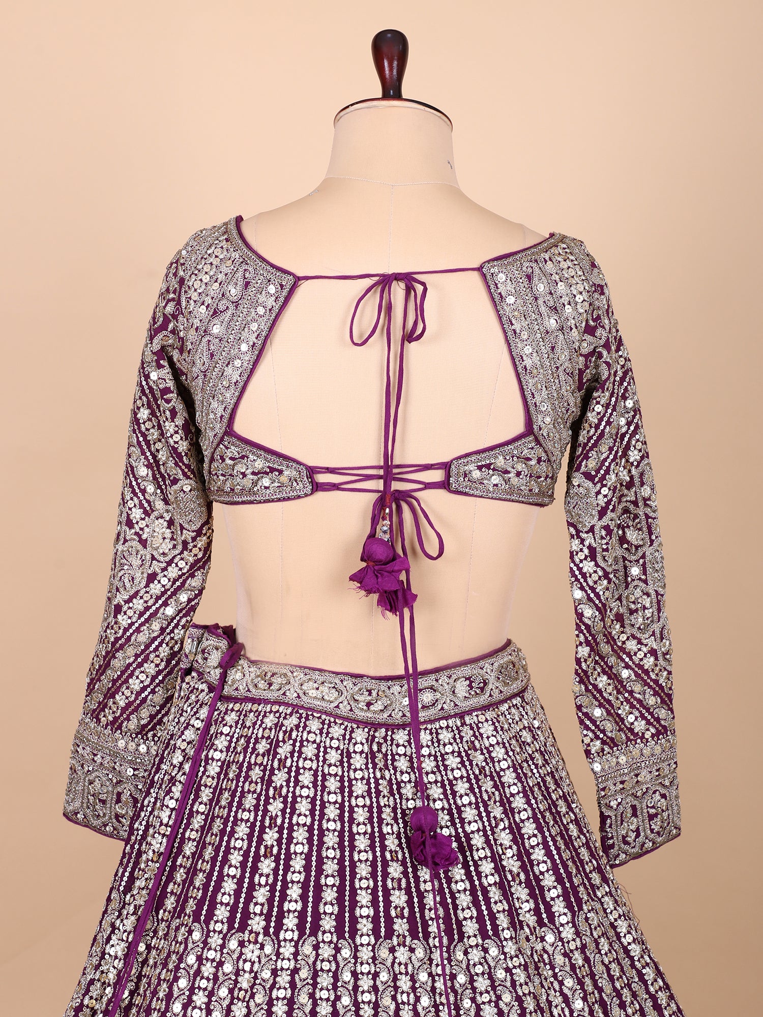Rich Dark Maroon Thread Work Lehenga Ensemble