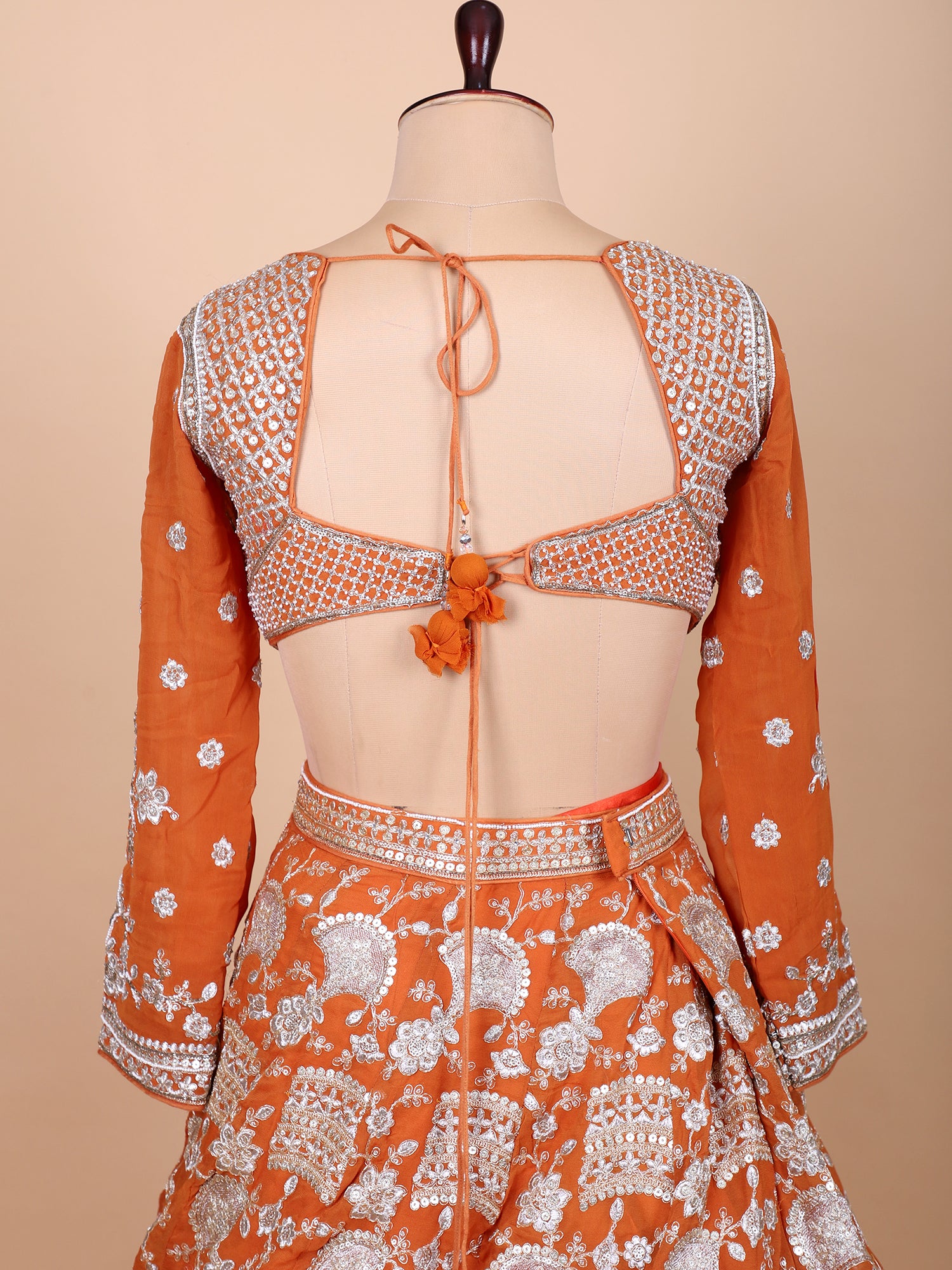 Orange Georgette Embroidered Lehenga Set