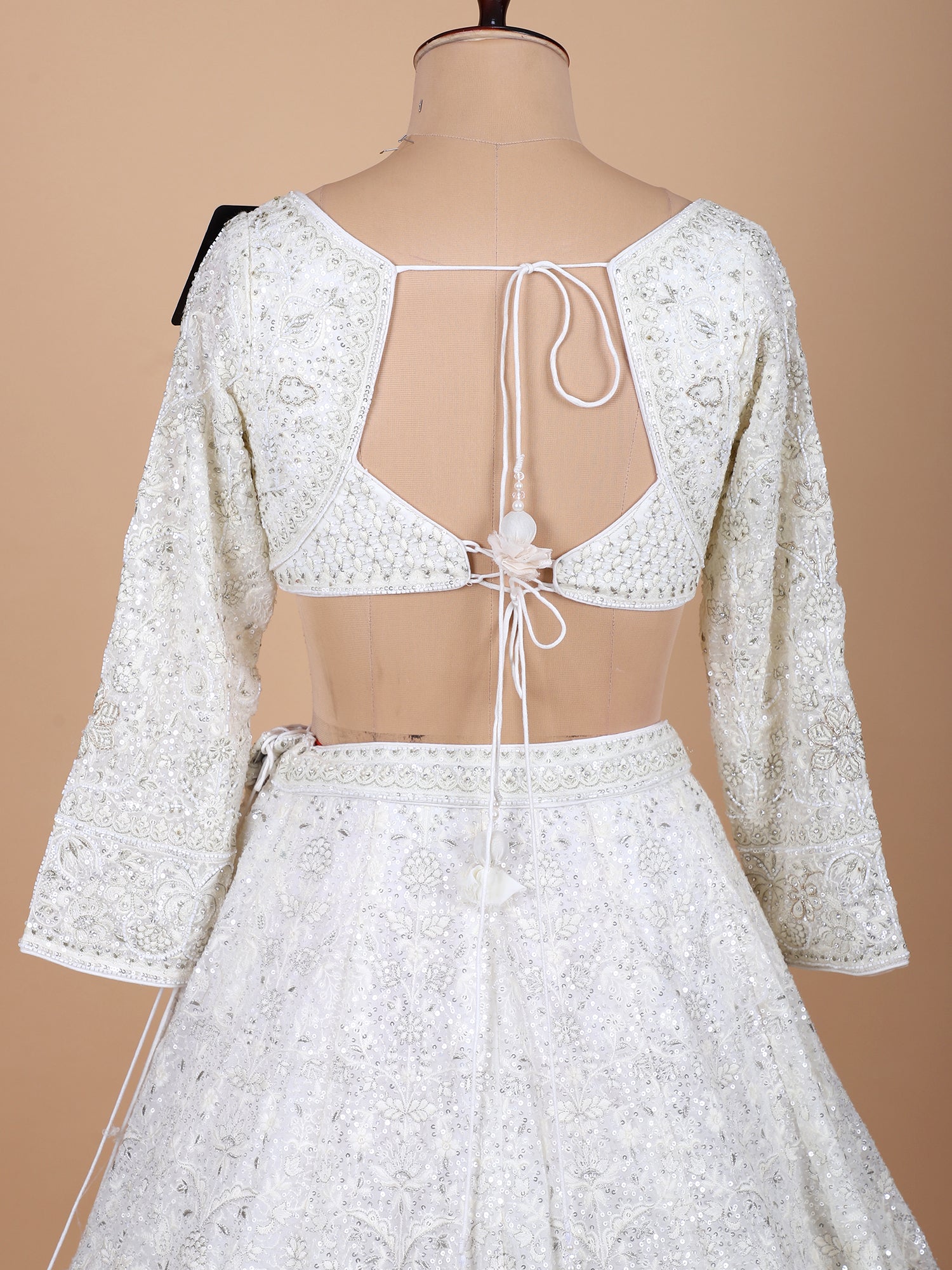 Embroidered White Georgette Lehenga Set