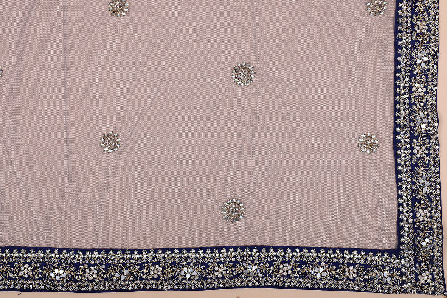 Royal Blue Net Lehenga With Mirror Jarkan And Fine Thread