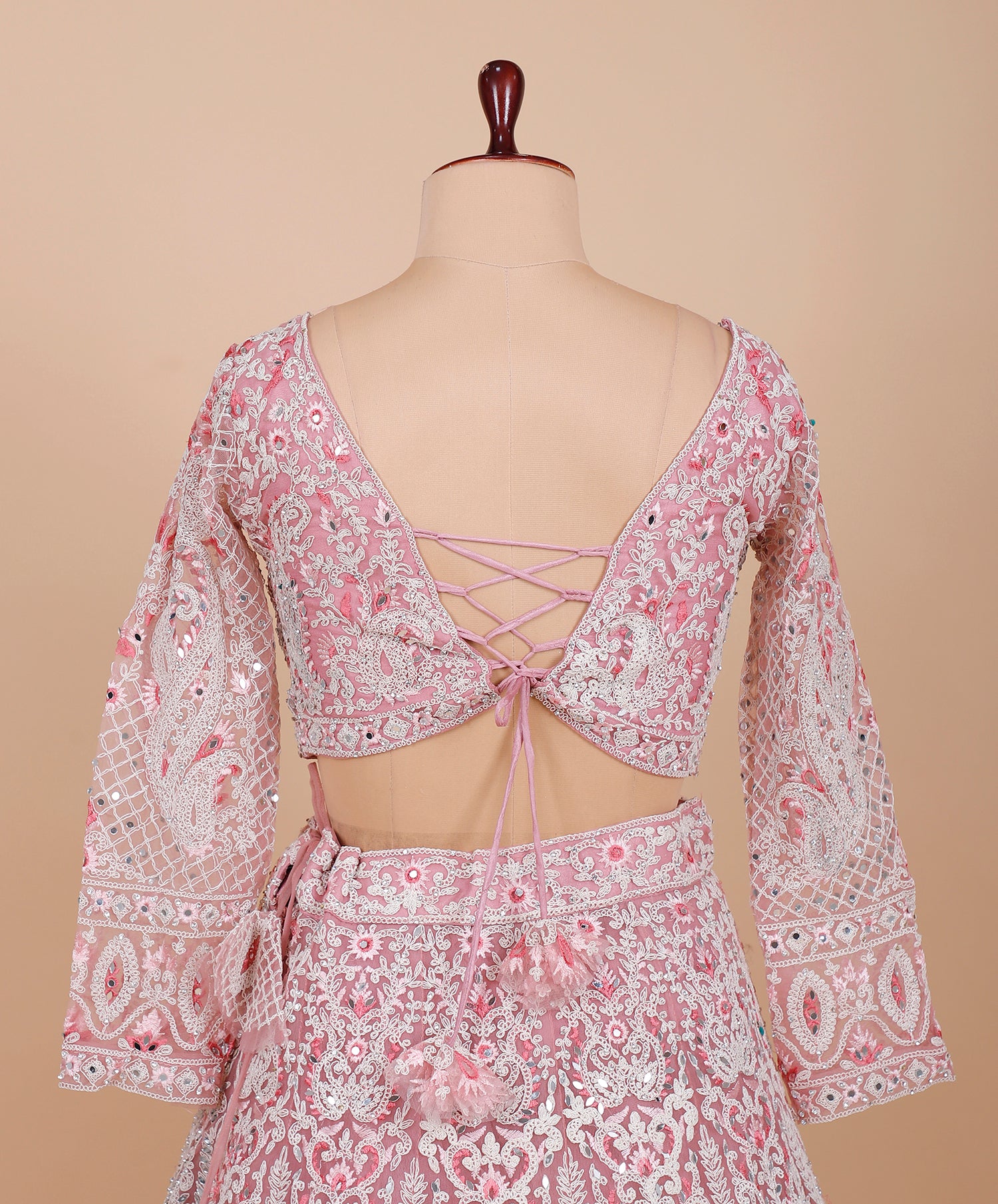Baby Pink Heavy Net Embroidered Crop Top