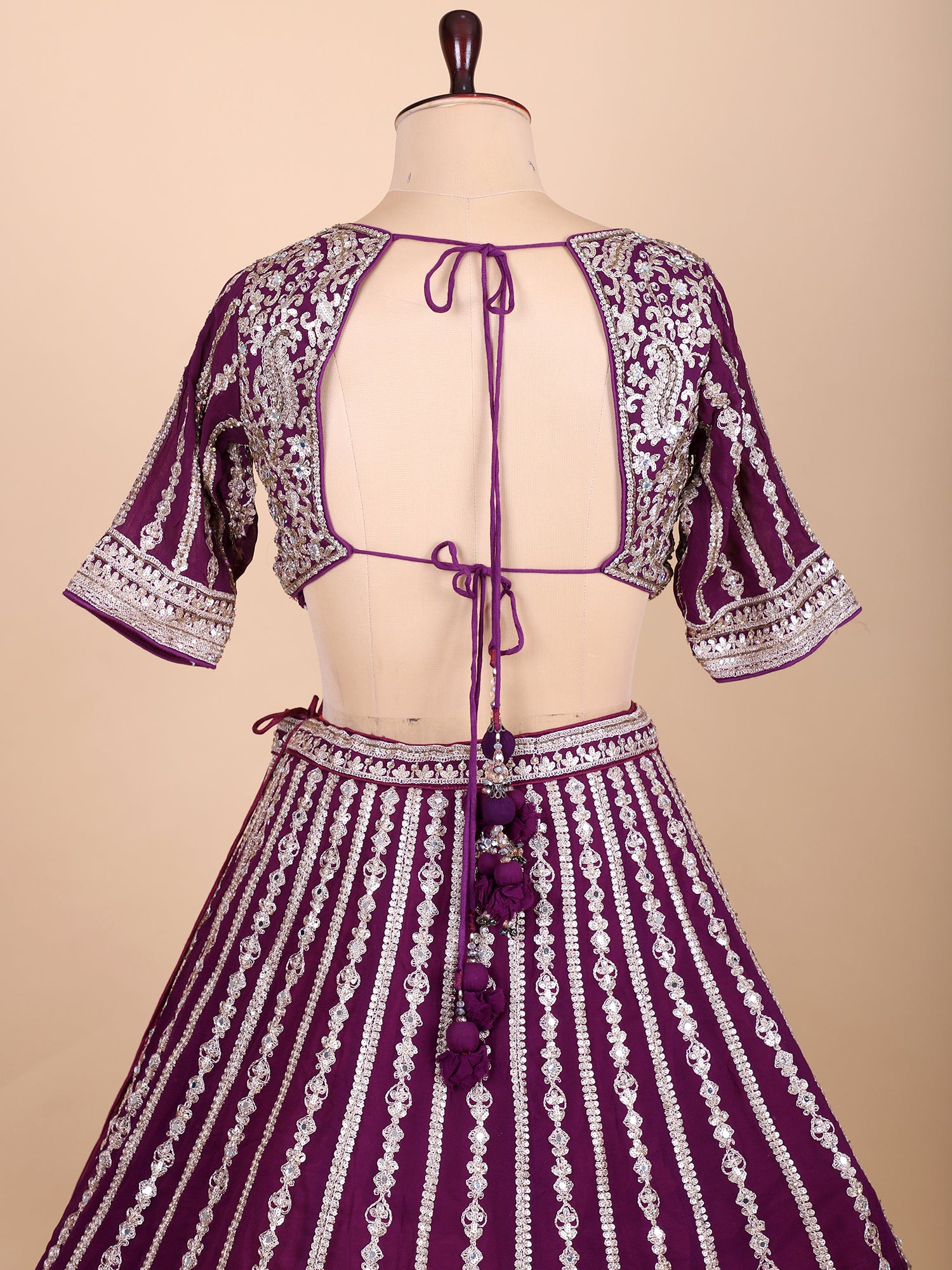 Elegant Dark Maroon Threadwork Lehenga For Weddings