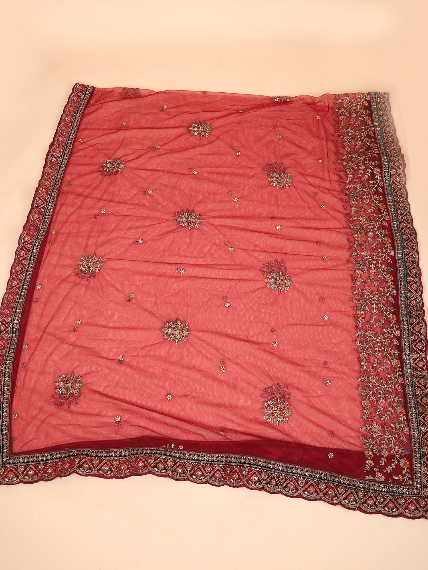 Classic Red Bridal Lehenga With Jarkan & Sequin Embroidery