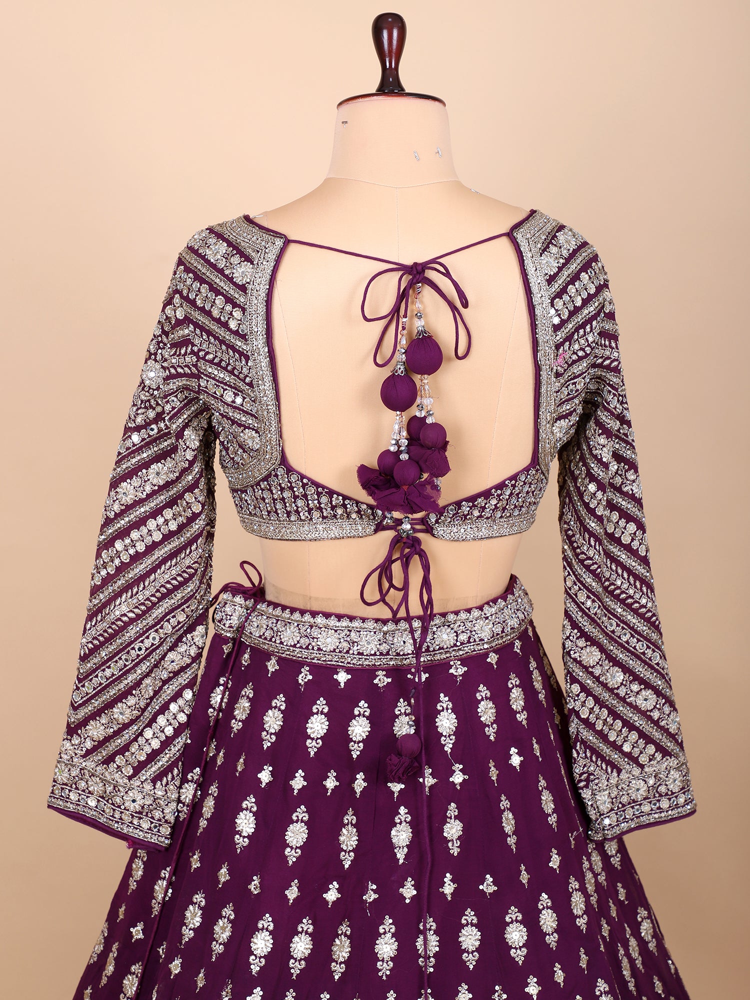 Designer Dark Maroon Lehenga With Sequins And Hand Embroidery