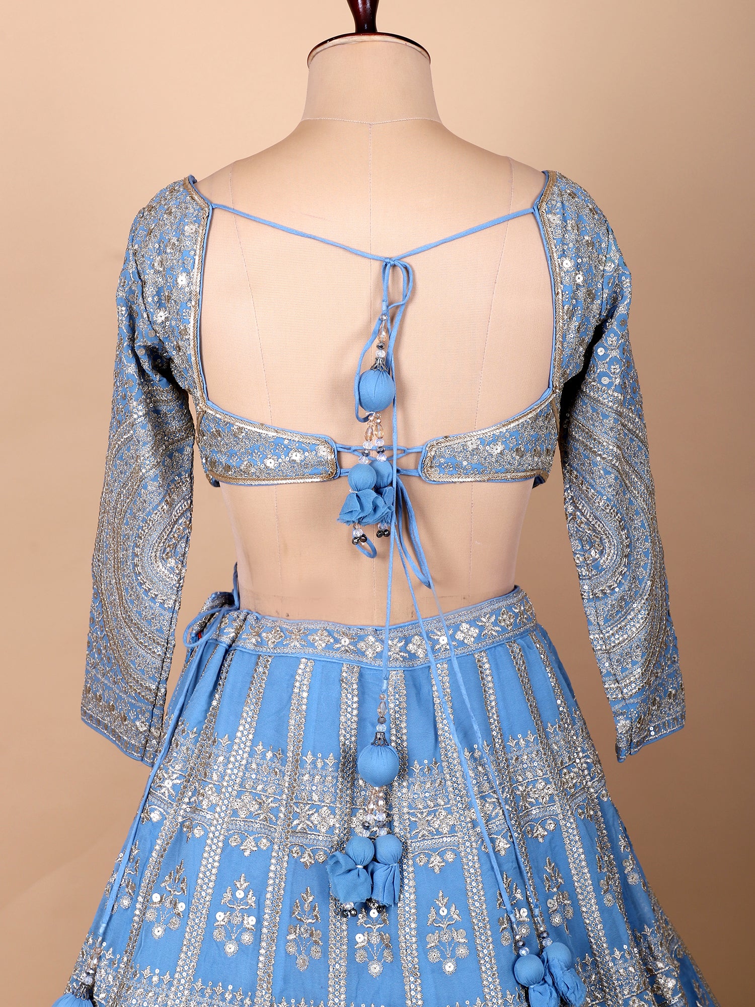 Designer Sky Blue Lehenga With Handmade Embroidery And Sequins