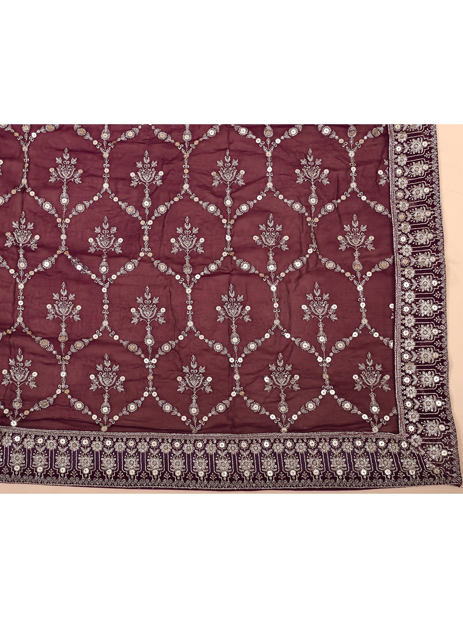 Rich Dark Maroon Thread Work Lehenga Ensemble