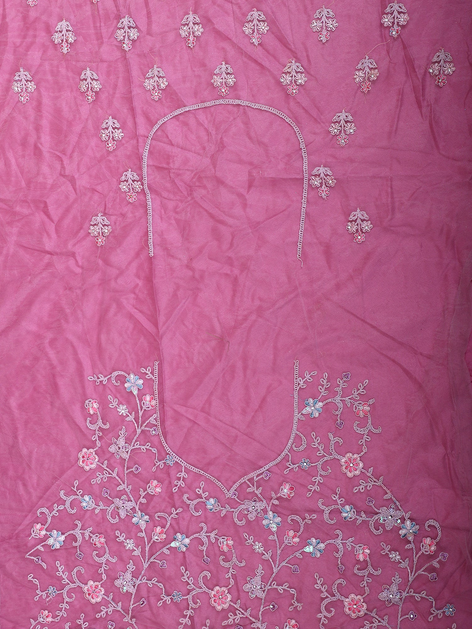 Embroidered Onion Pink Net Lehenga