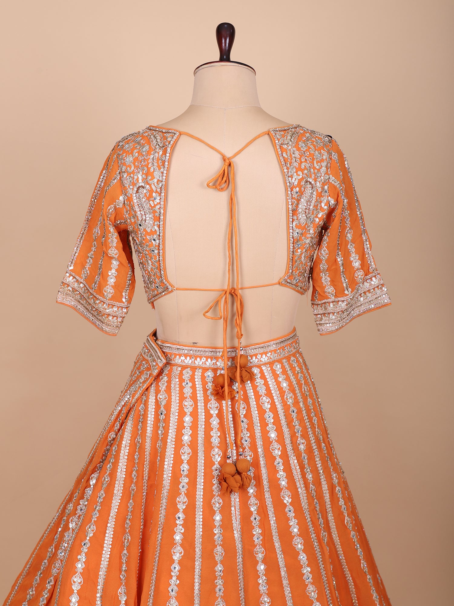Bright Orange Handcrafted Lehenga Set