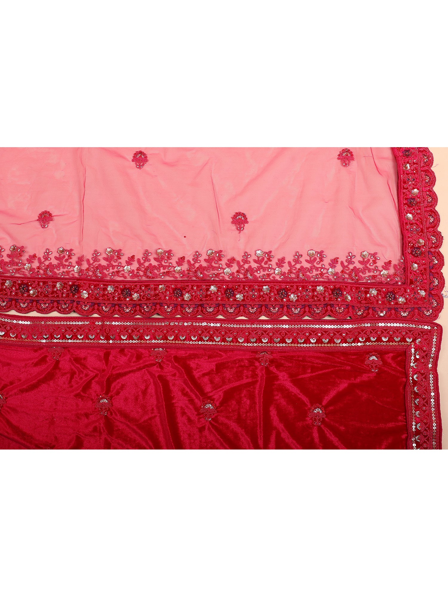 Radiant Rani Velvet Bridal Lehenga With Jarkan Mirror Detailing