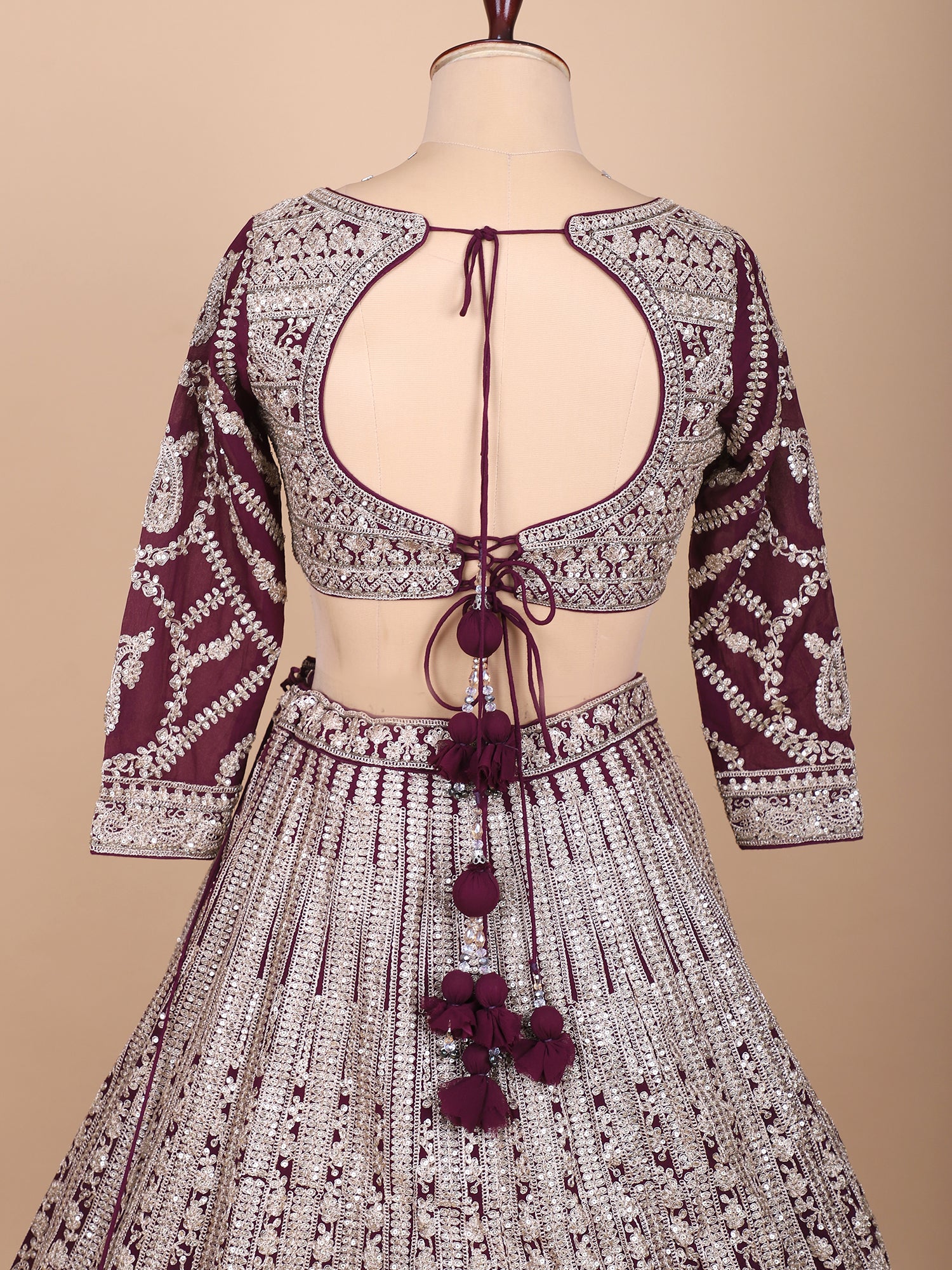 Royal Maroon Georgette Embroidered Lehenga