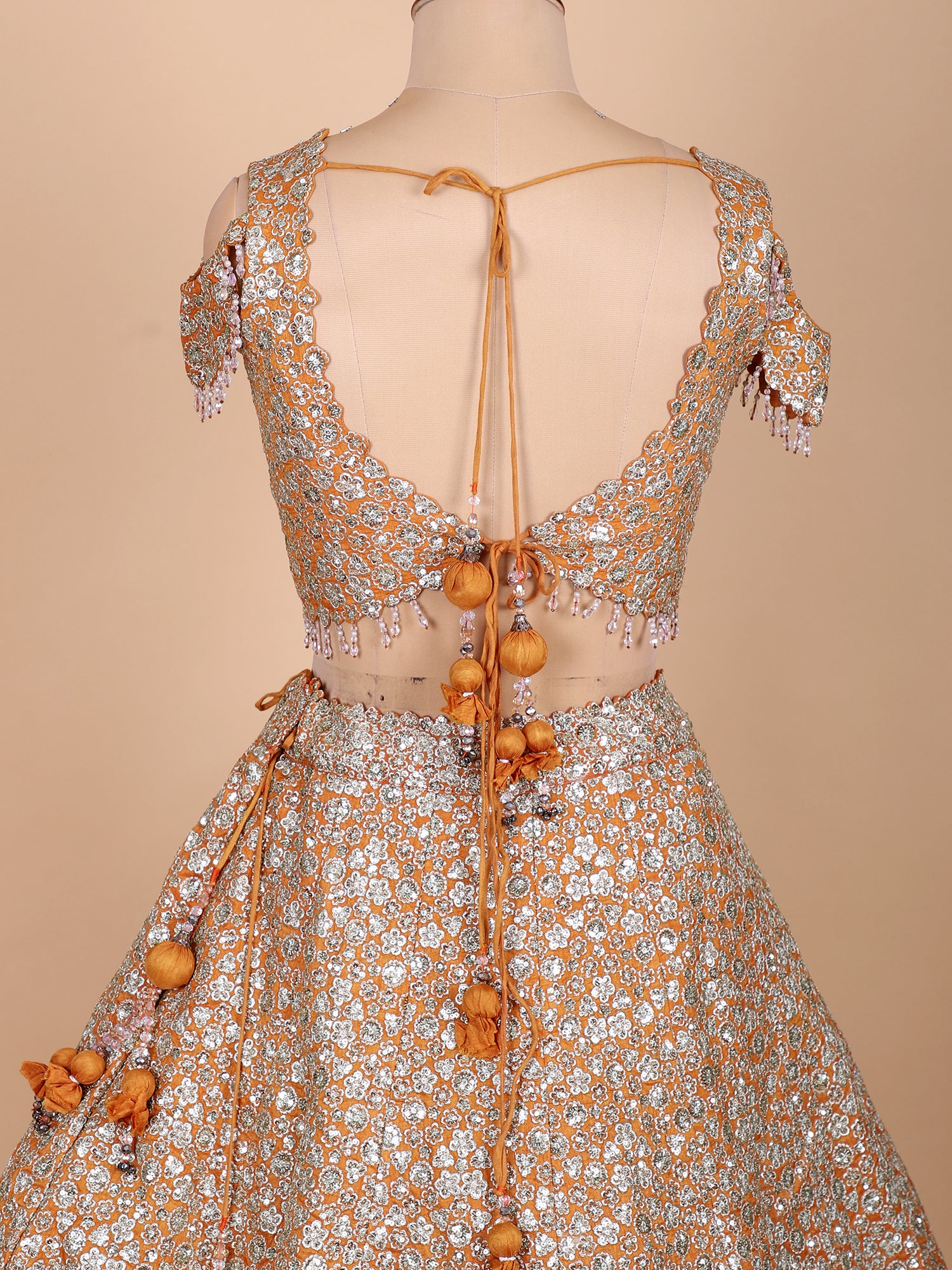Orange Georgette Embroidered Lehenga Set