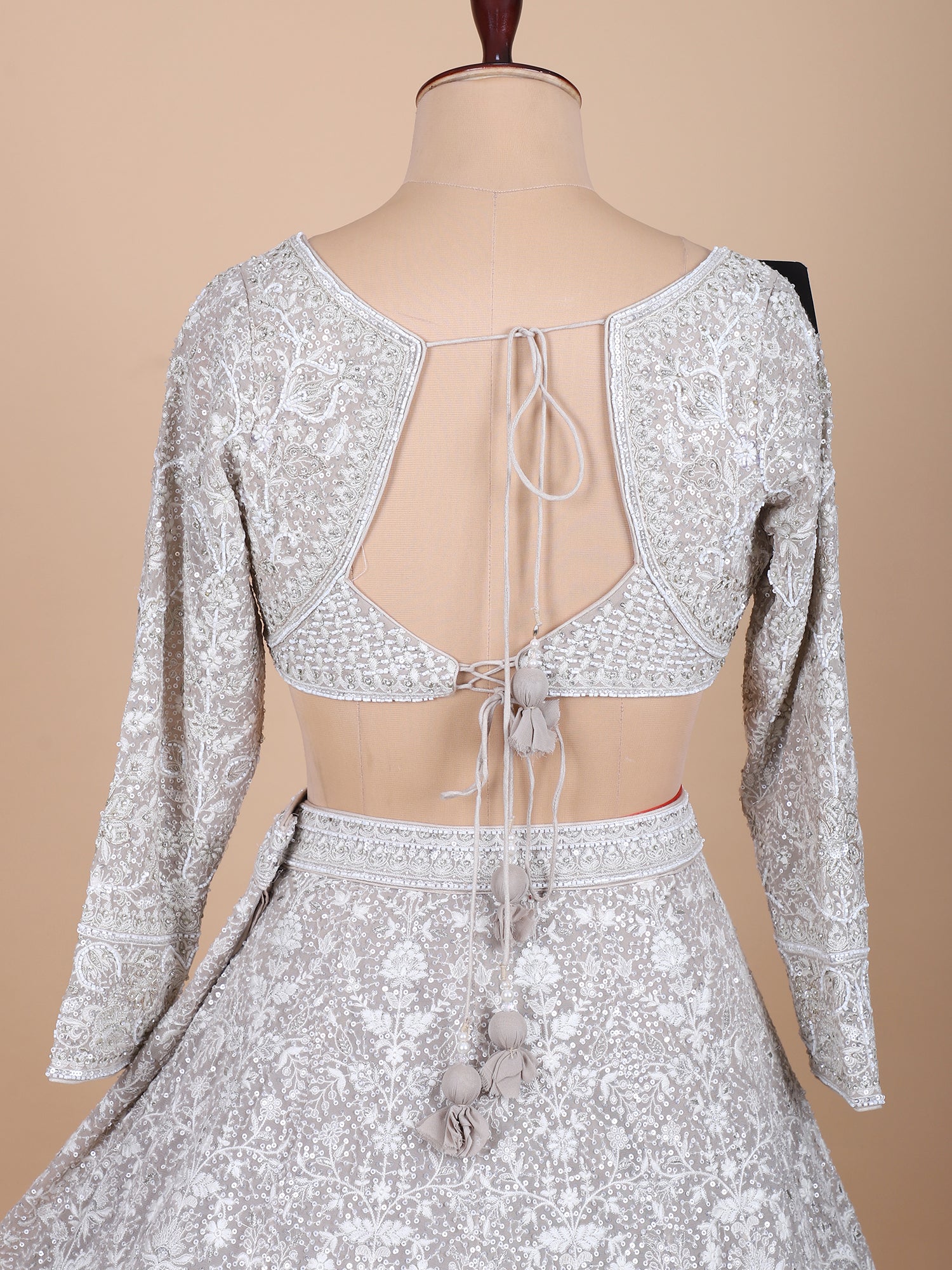 Grey Georgette Embroidered Lehenga Set