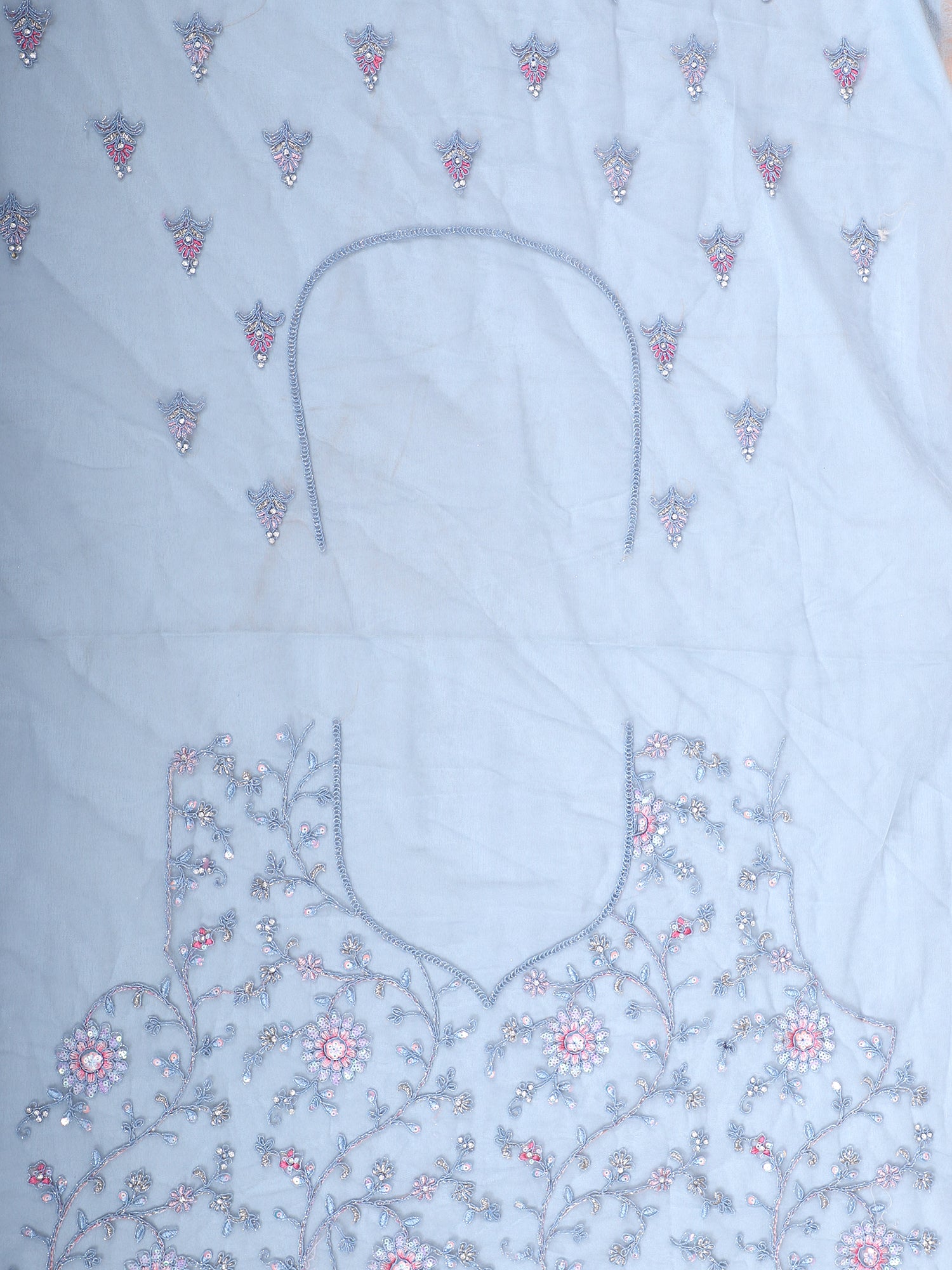Powder Blue Jarkan Work Bridal Lehenga