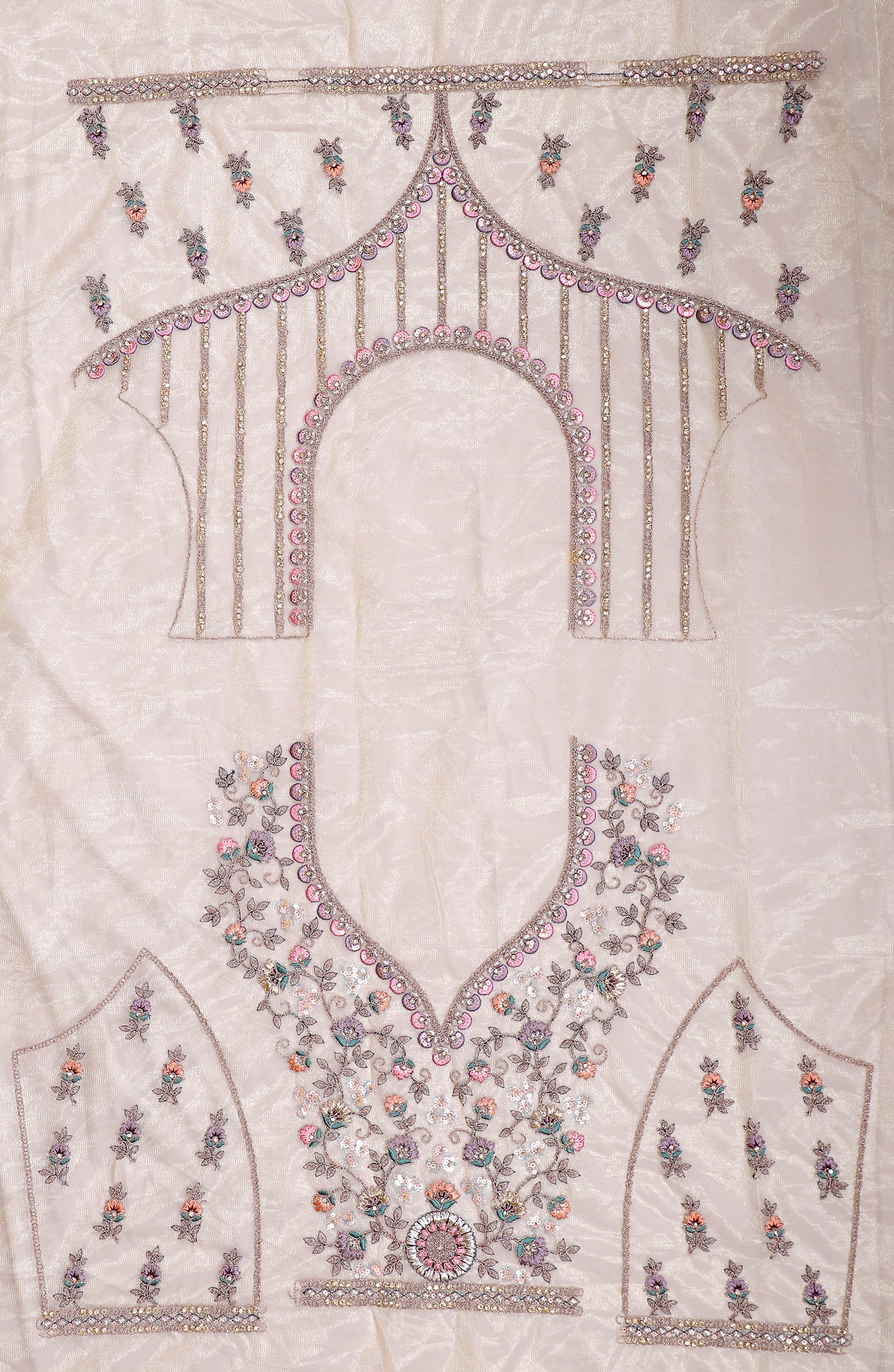 Off-White Shimmer Lehenga With Elegant Jarkan Embroidery