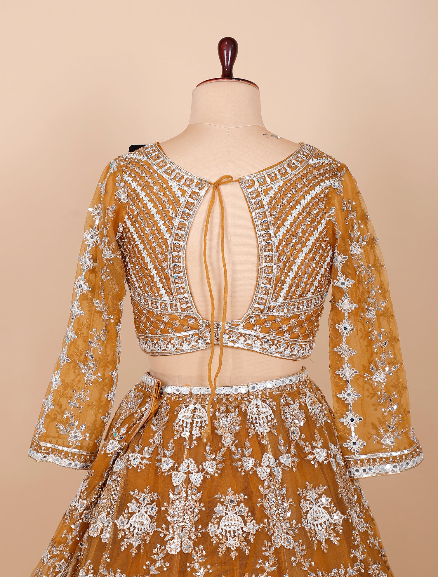 Mustard Net Embroidered Crop Top With Sequins Work