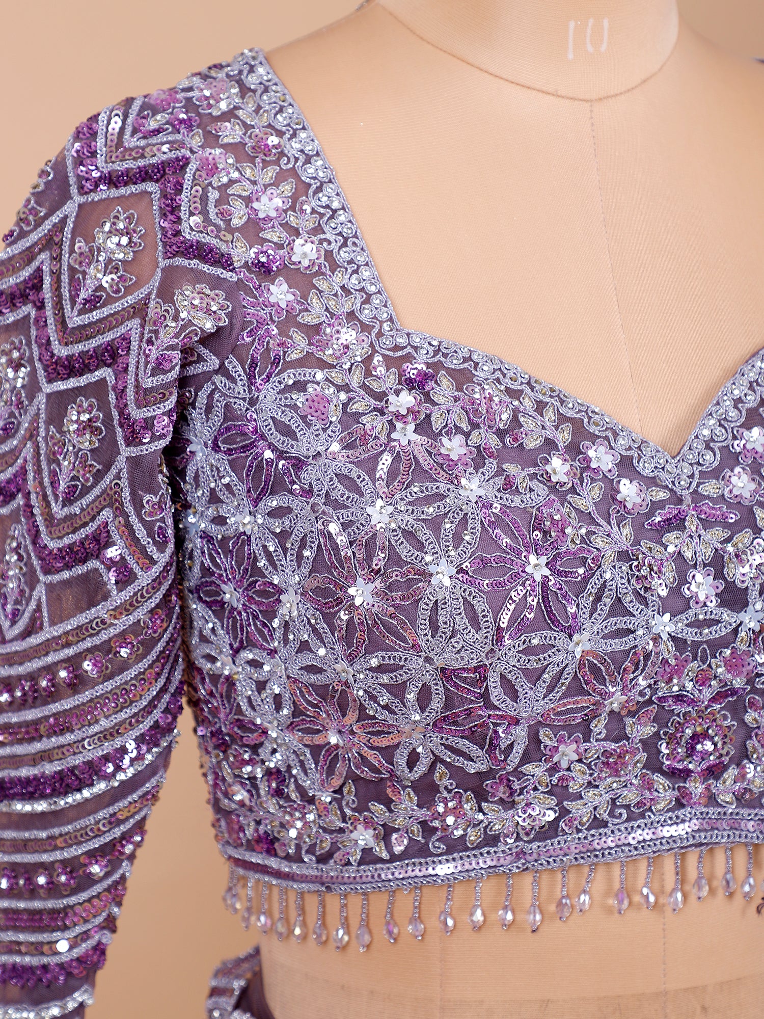 Purple Net Saree With Sequin