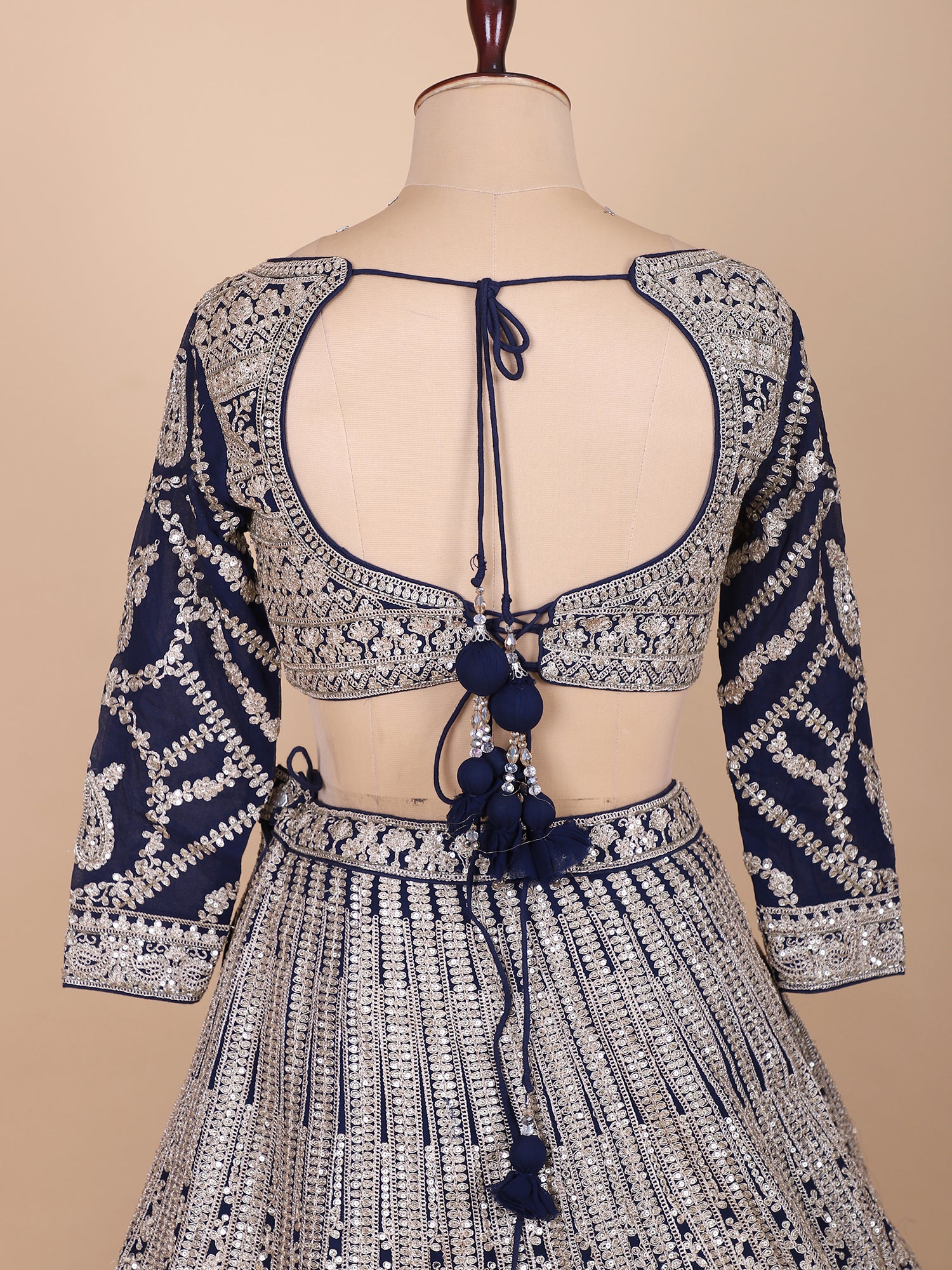 Royal Blue Georgette Embroidered Lehenga Set