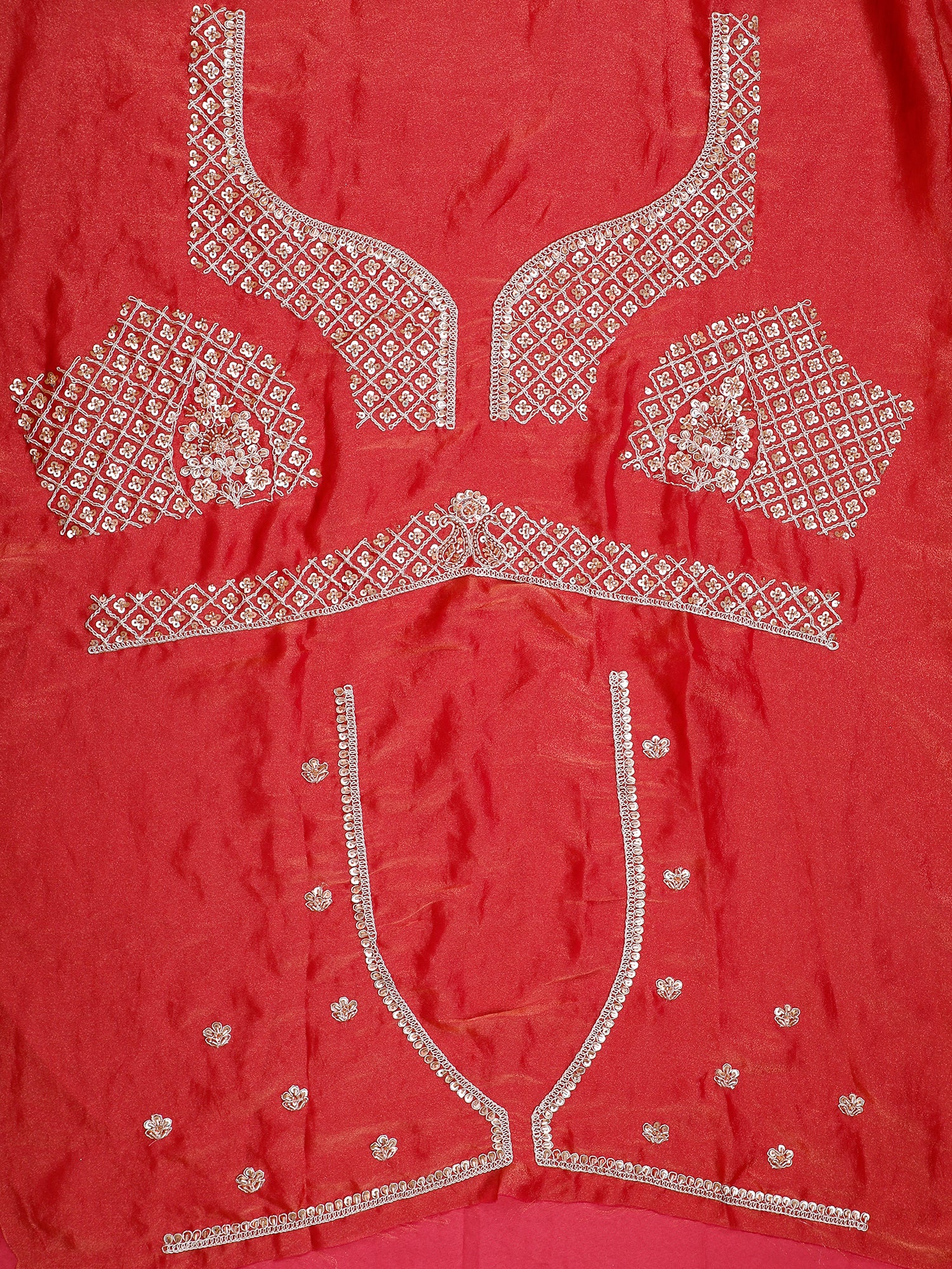 Red Shimmer Silk Handwork Lehenga