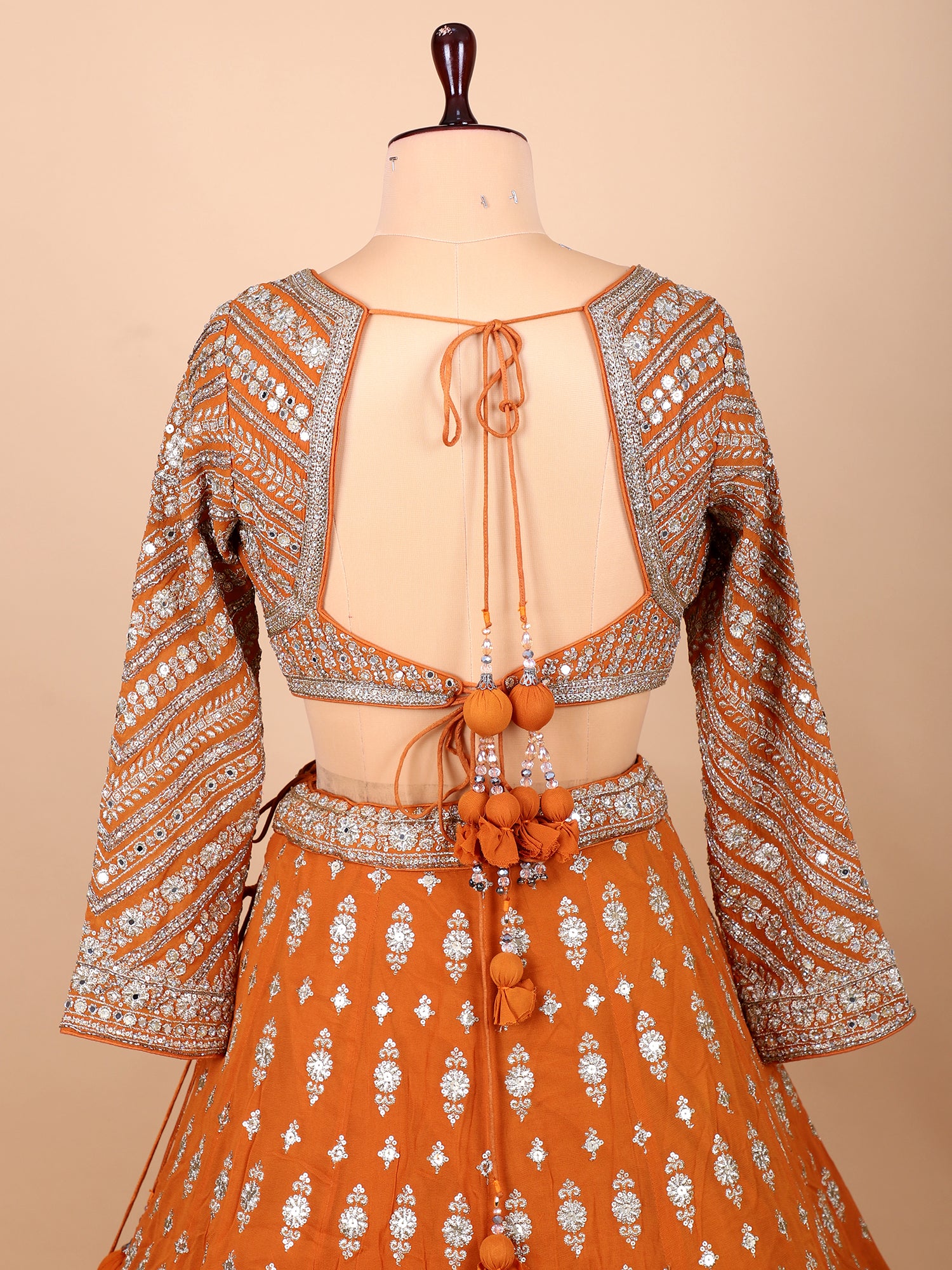 Orange Thread And Sequin Embroidered Lehenga Set