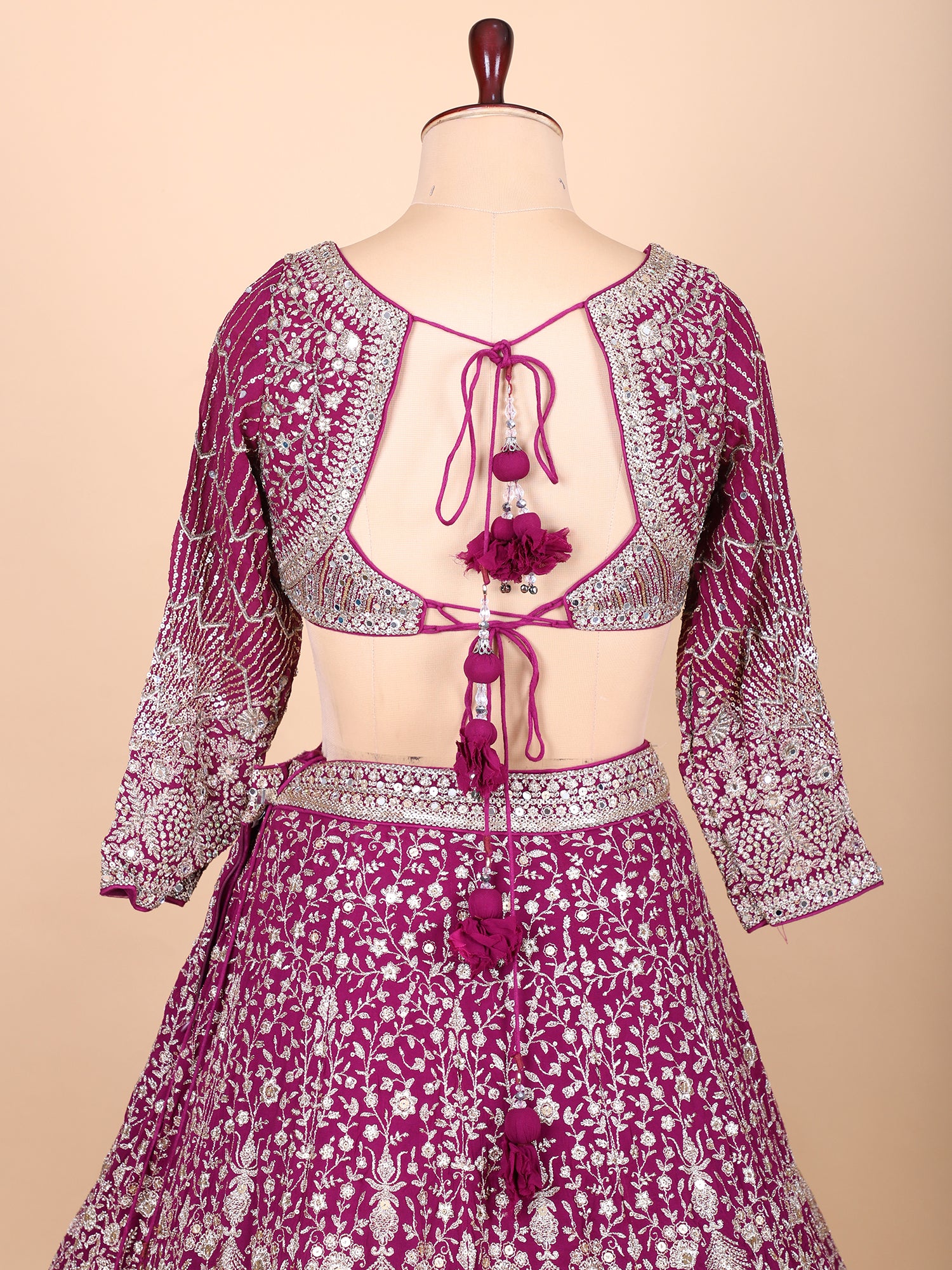 Dark Maroon Thread Work Georgette Lehenga