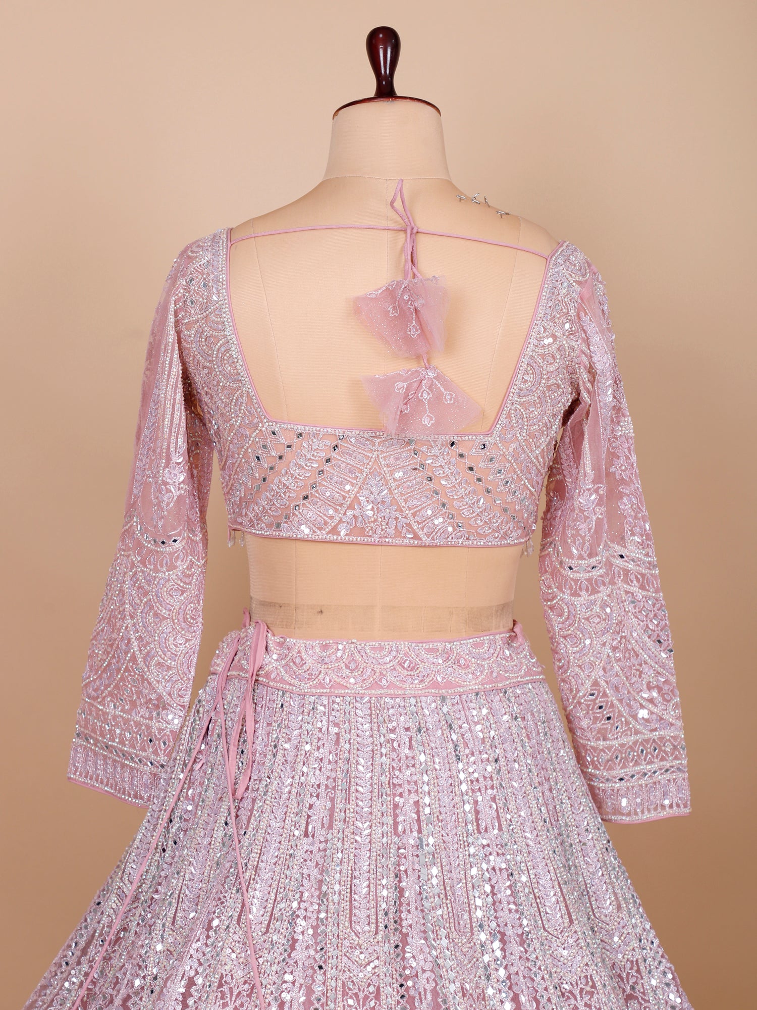 Blush Radiance Mirror-Work Net Lehenga