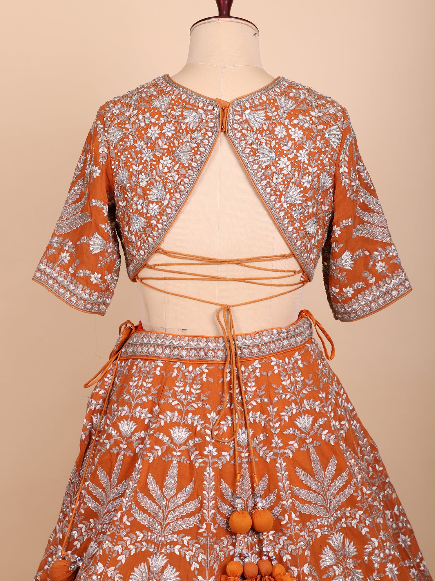 Burnt Tangerine Georgette Lehenga For Haldi Events