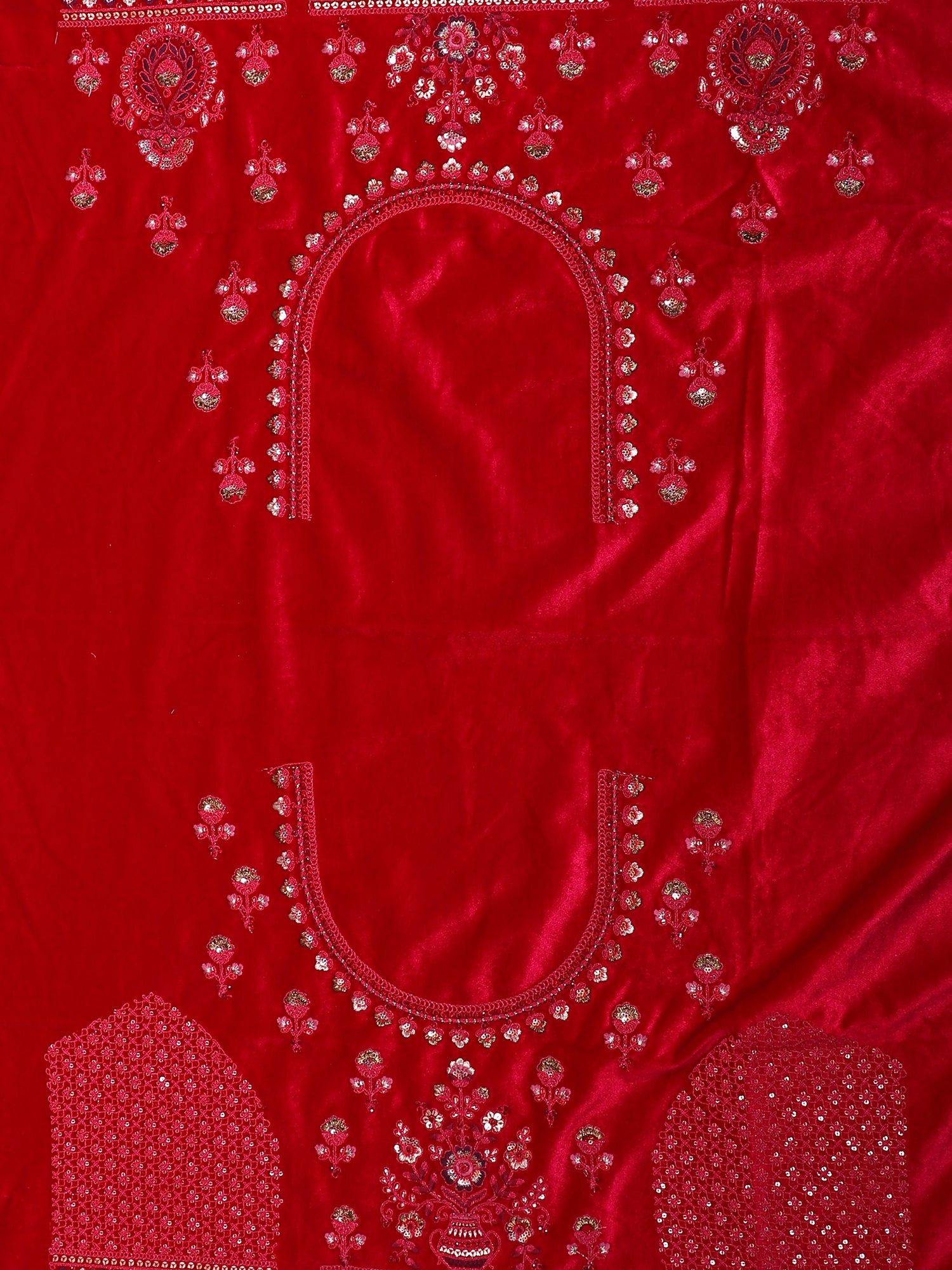 Bridal Rani Velvet Lehenga With Jarkan Detailing
