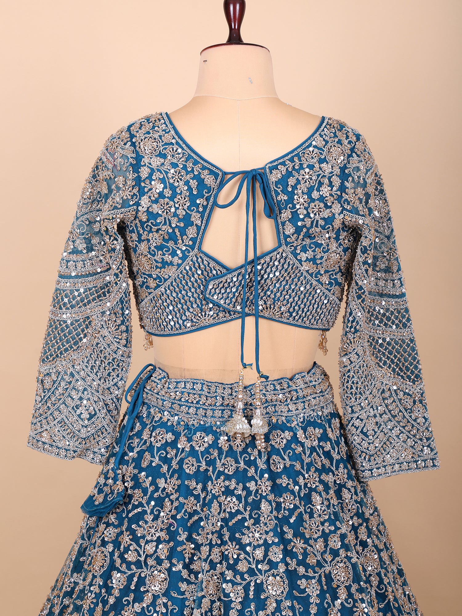 Blue Net Handwork Lehenga