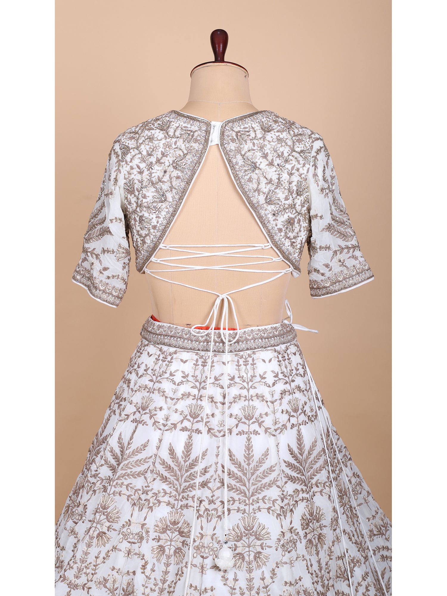 White Gold Lehenga With Handcrafted Zari Embroidery