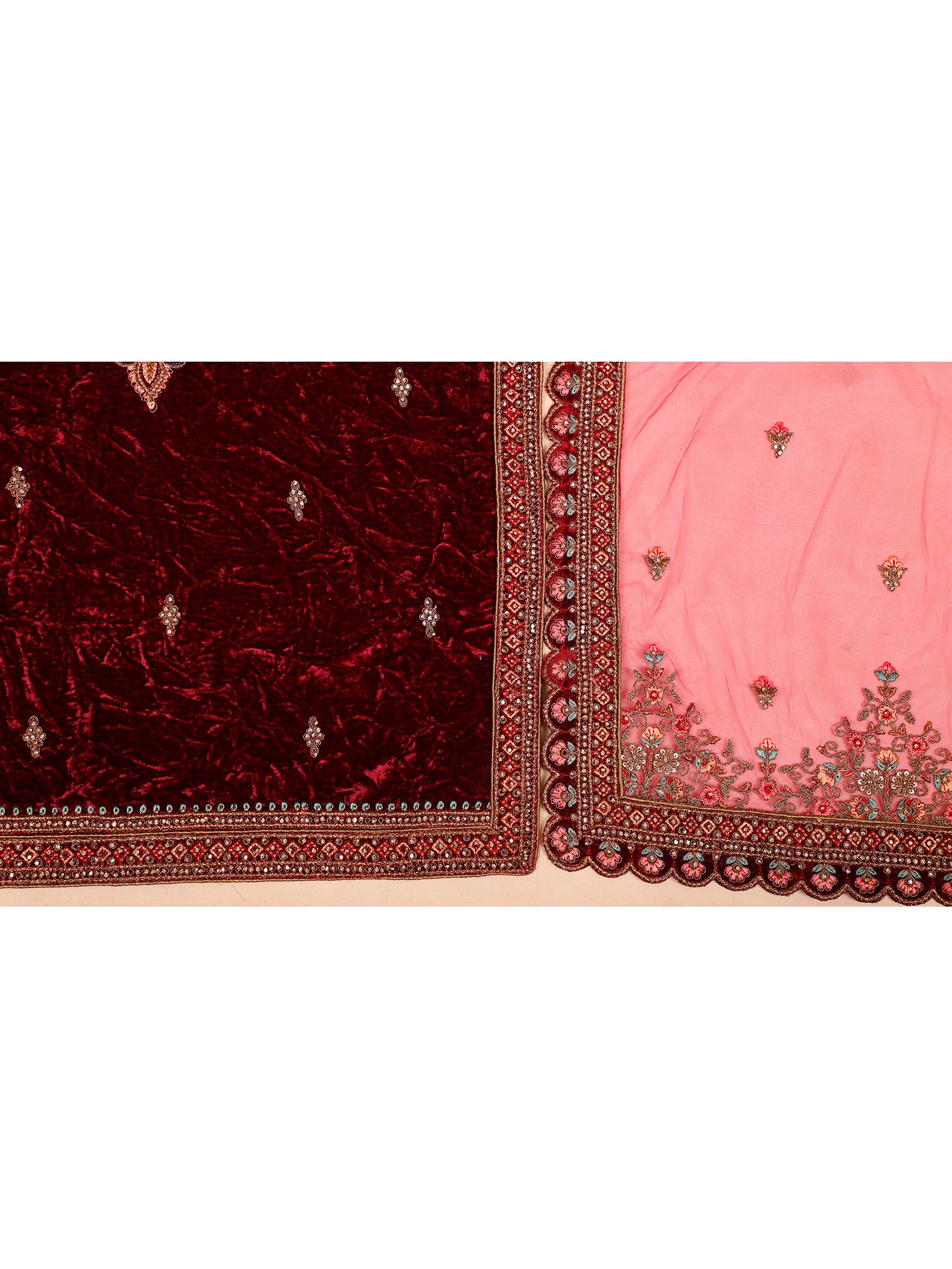 Velvet Lehenga With Colourful Embroidery
