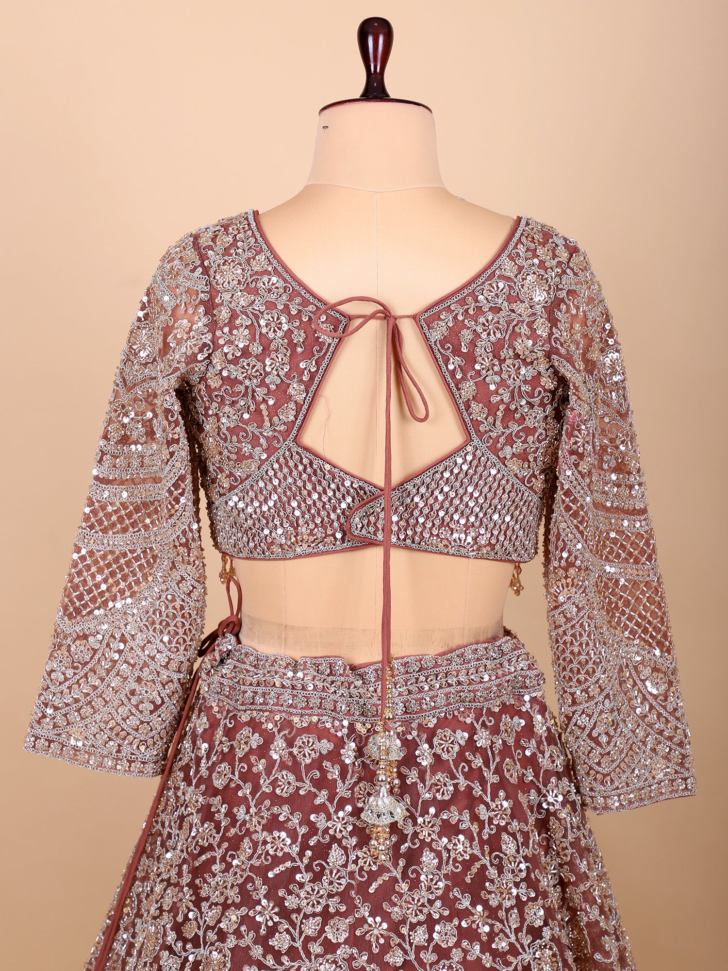 Onion Pink Glasscut Handwork Lehenga