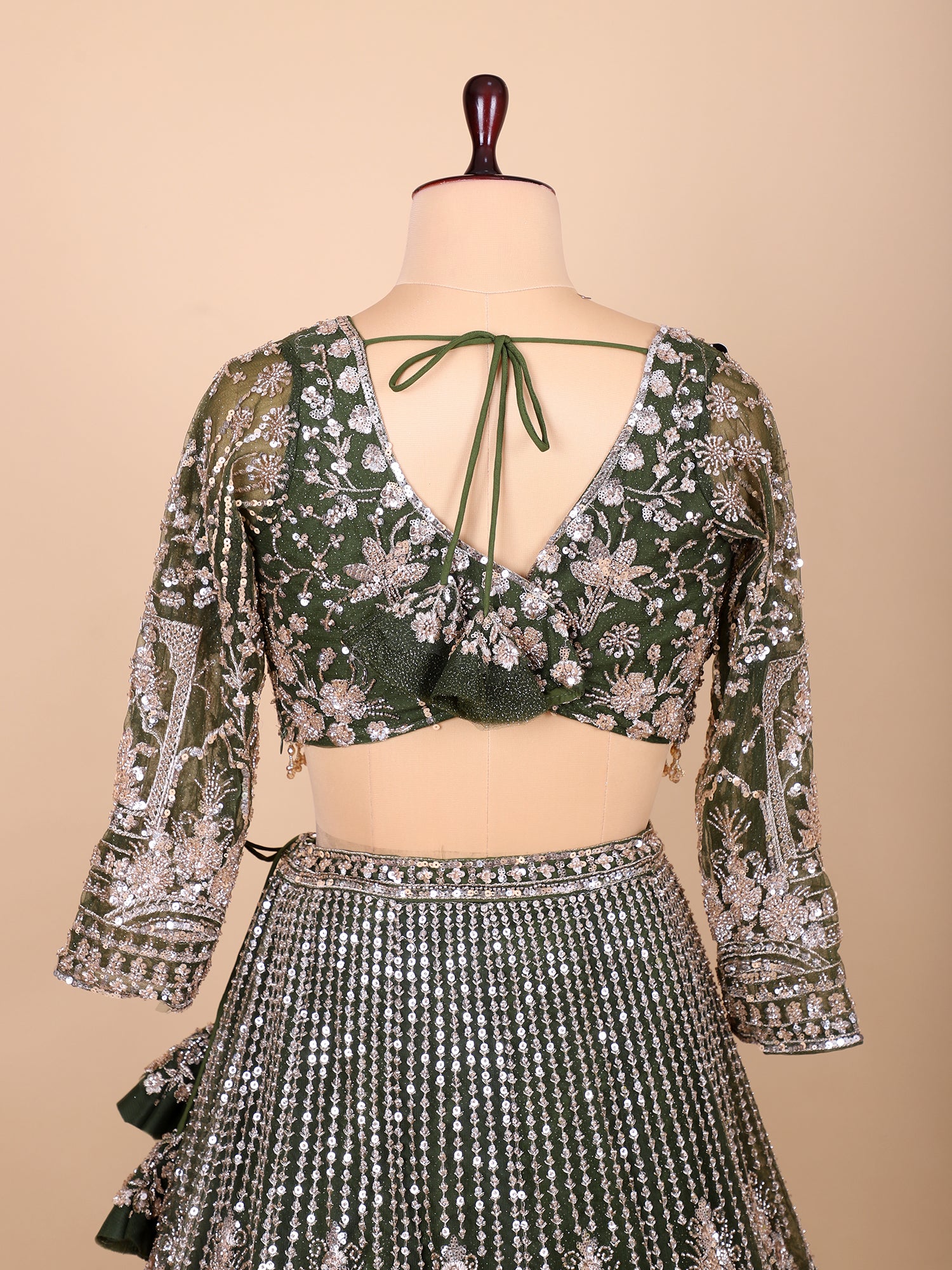 Emerald Aura Mehendi Green Glasscut Handwork Lehenga