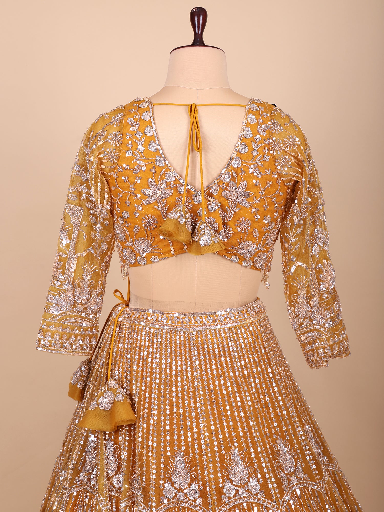 Sunlit Spice Mustard Glasscut Handwork Lehenga