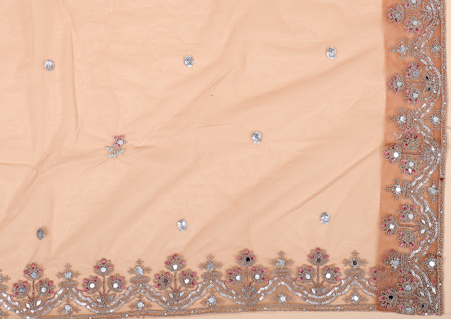 Light Brown Net Lehenga With Mirror Sequins