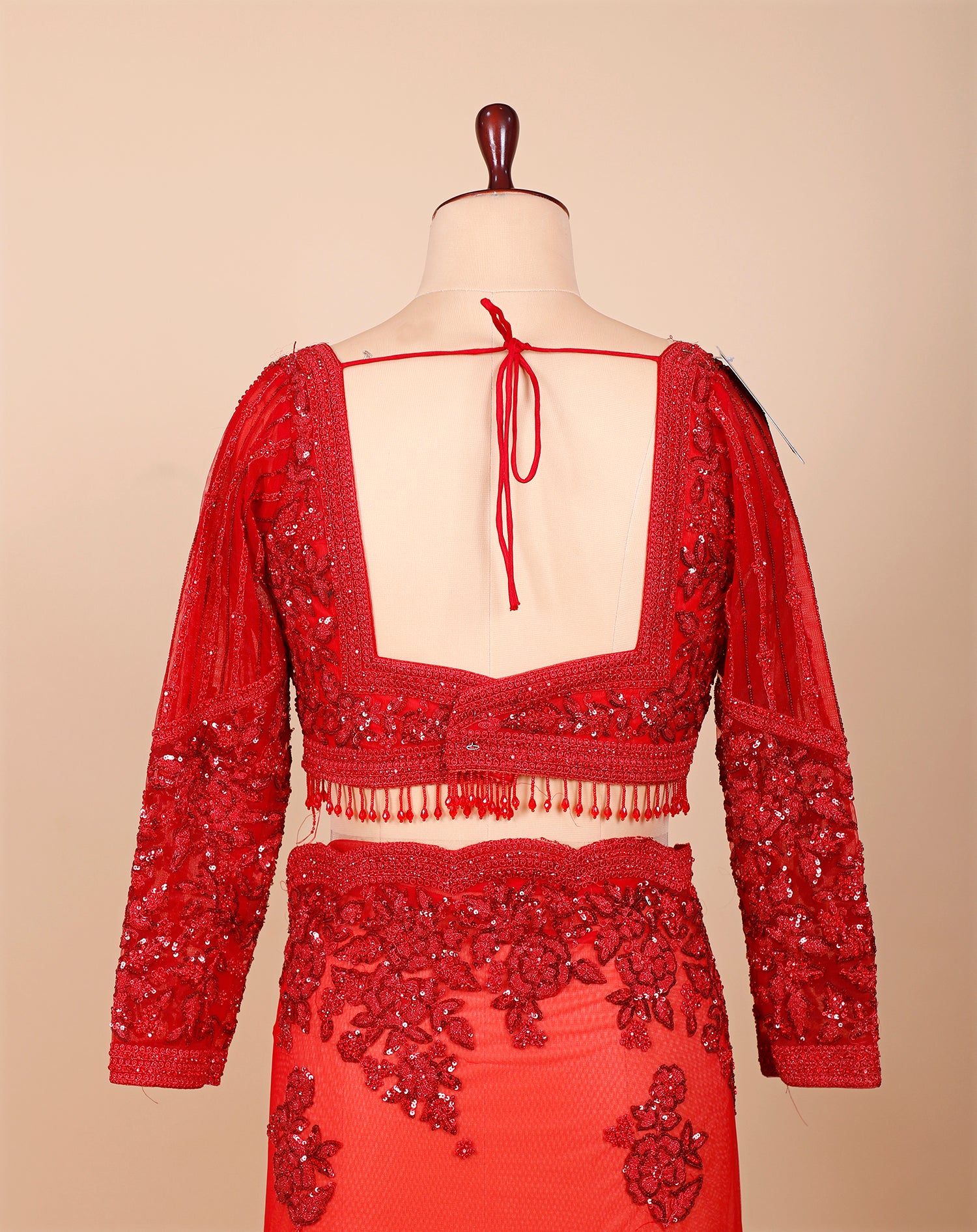 Red Sequin Thread Embroidered Readymade Blouse Saree