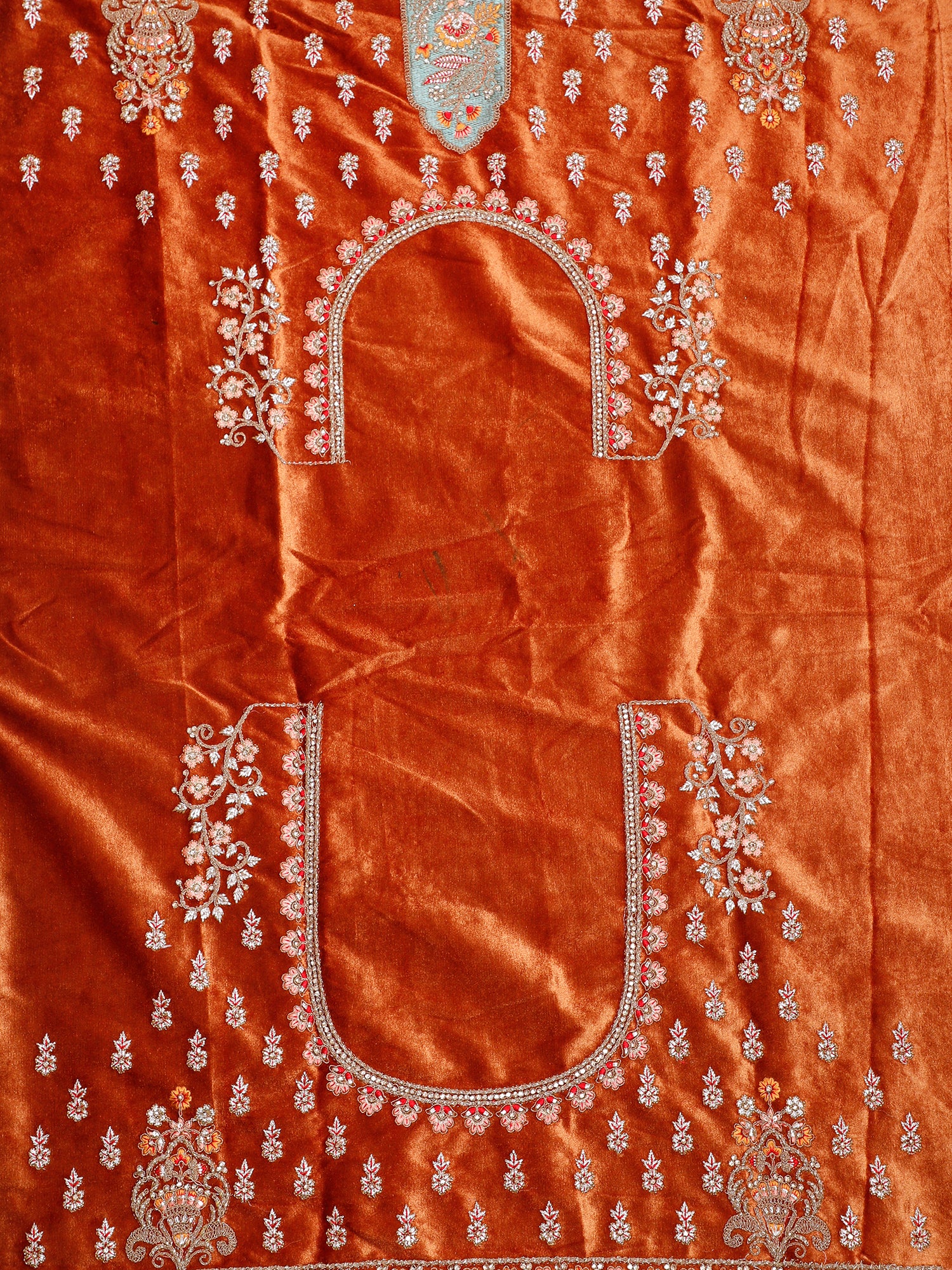 Rust Velvet Bridal Lehenga With Multi Work