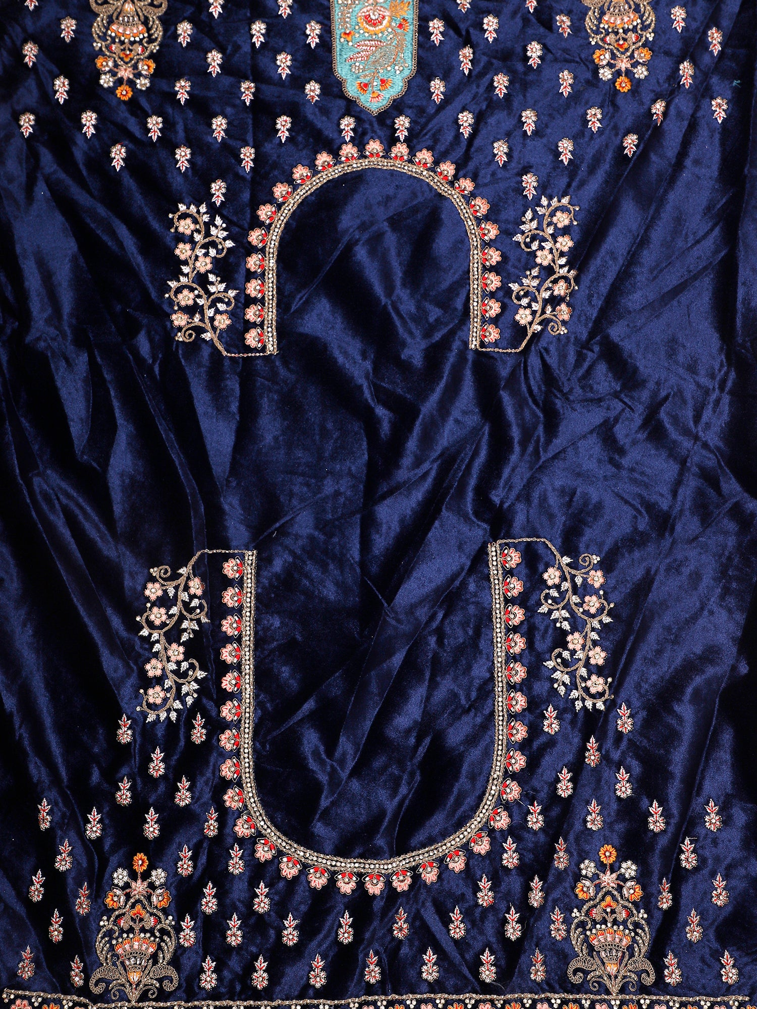 Blue Velvet Bridal Lehenga With Multi Work
